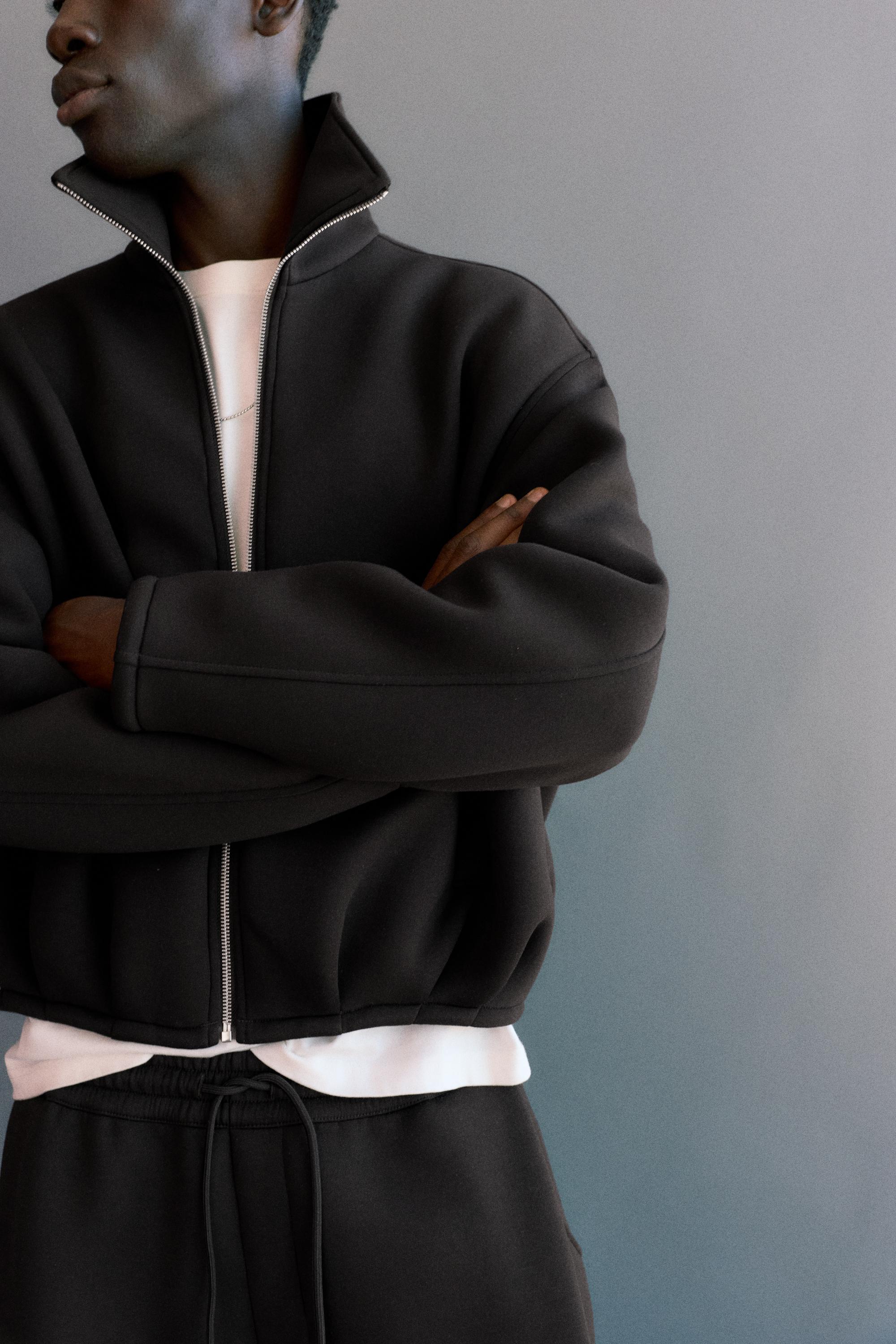 Neoprene-effect zip-up jacket — Black