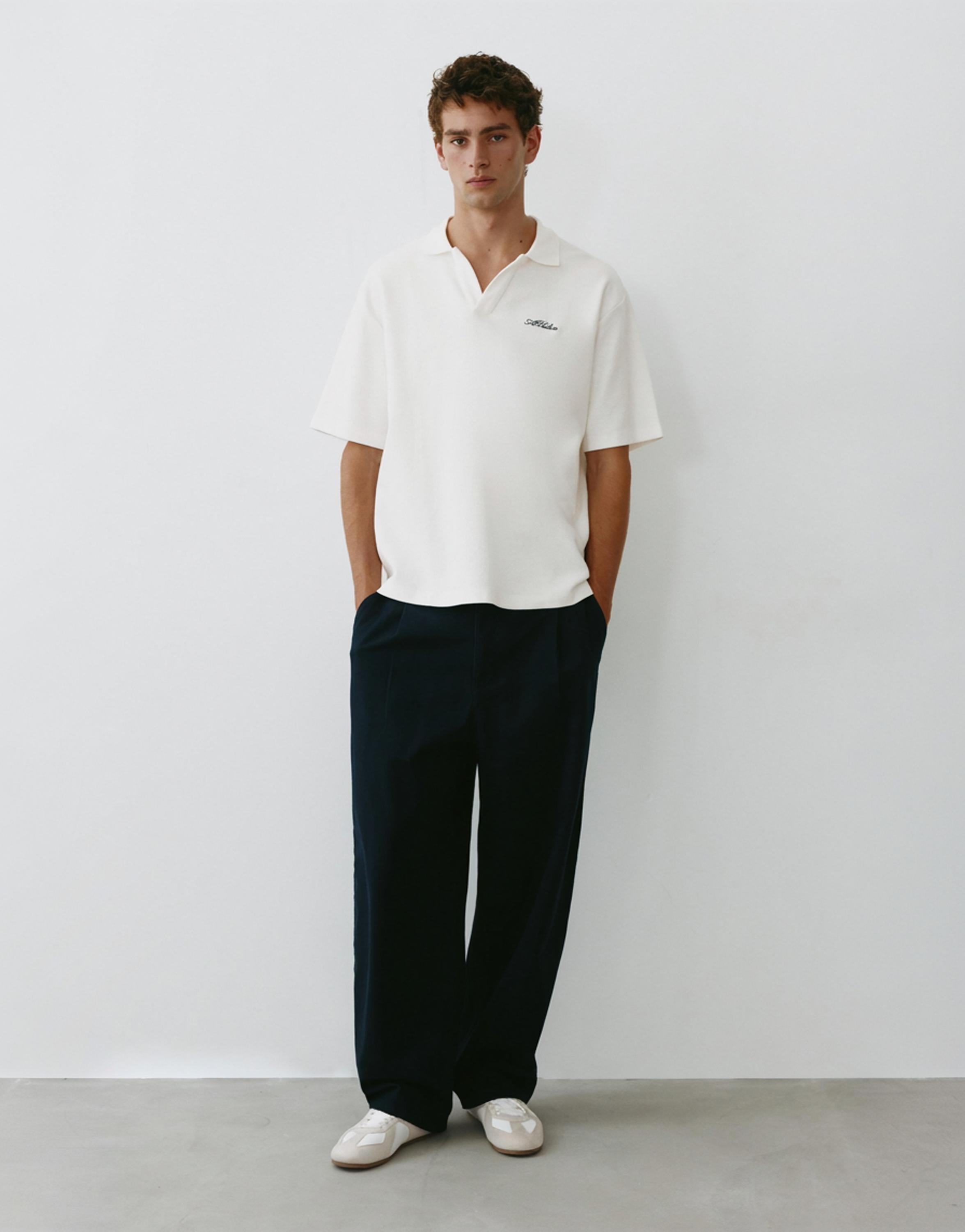 Short sleeve waffle-knit polo shirt — Off white