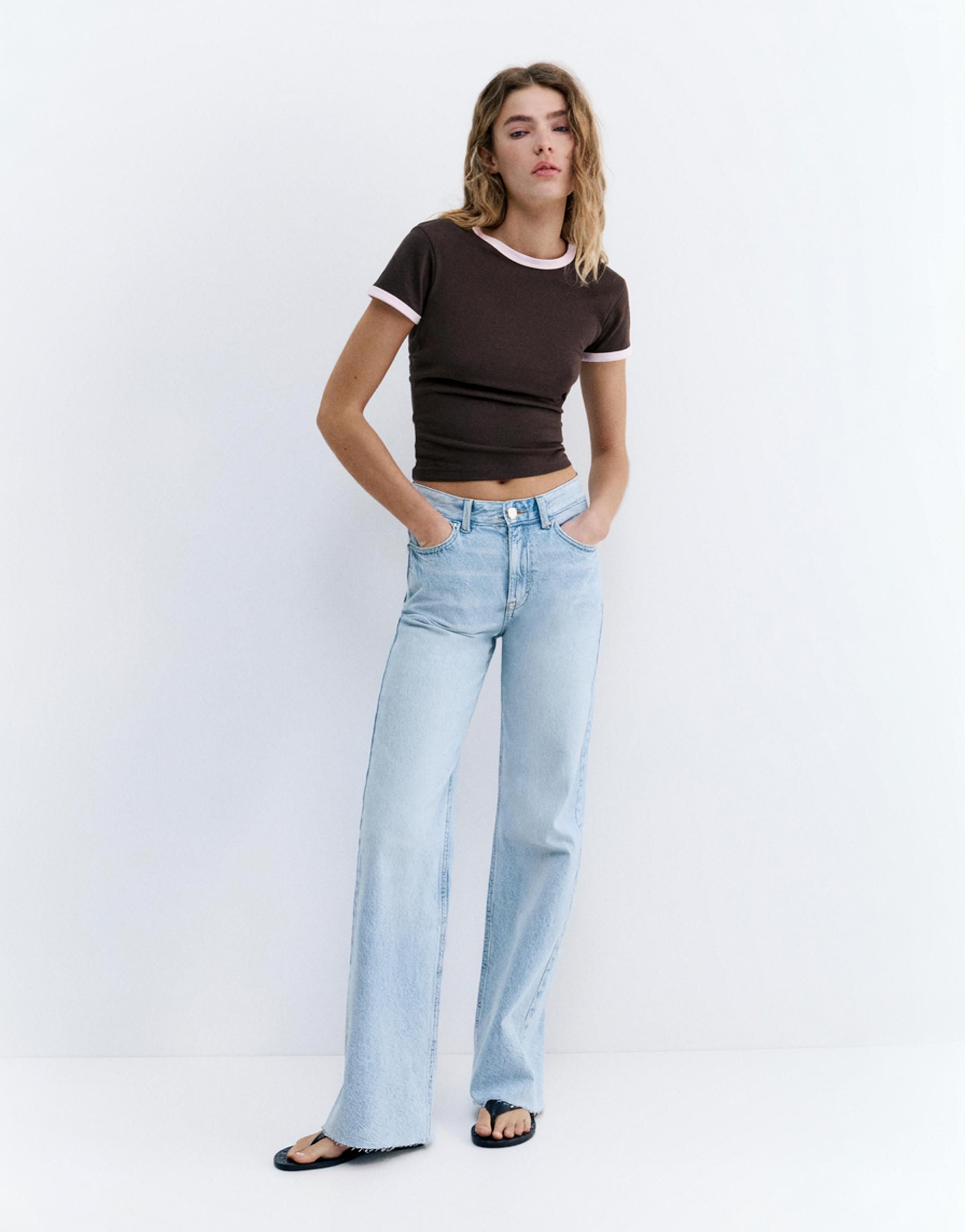 High-waist wide straight-leg jeans — Sky blue
