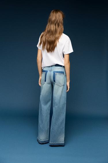 Wide-leg patchwork jeans — Medium blue 4