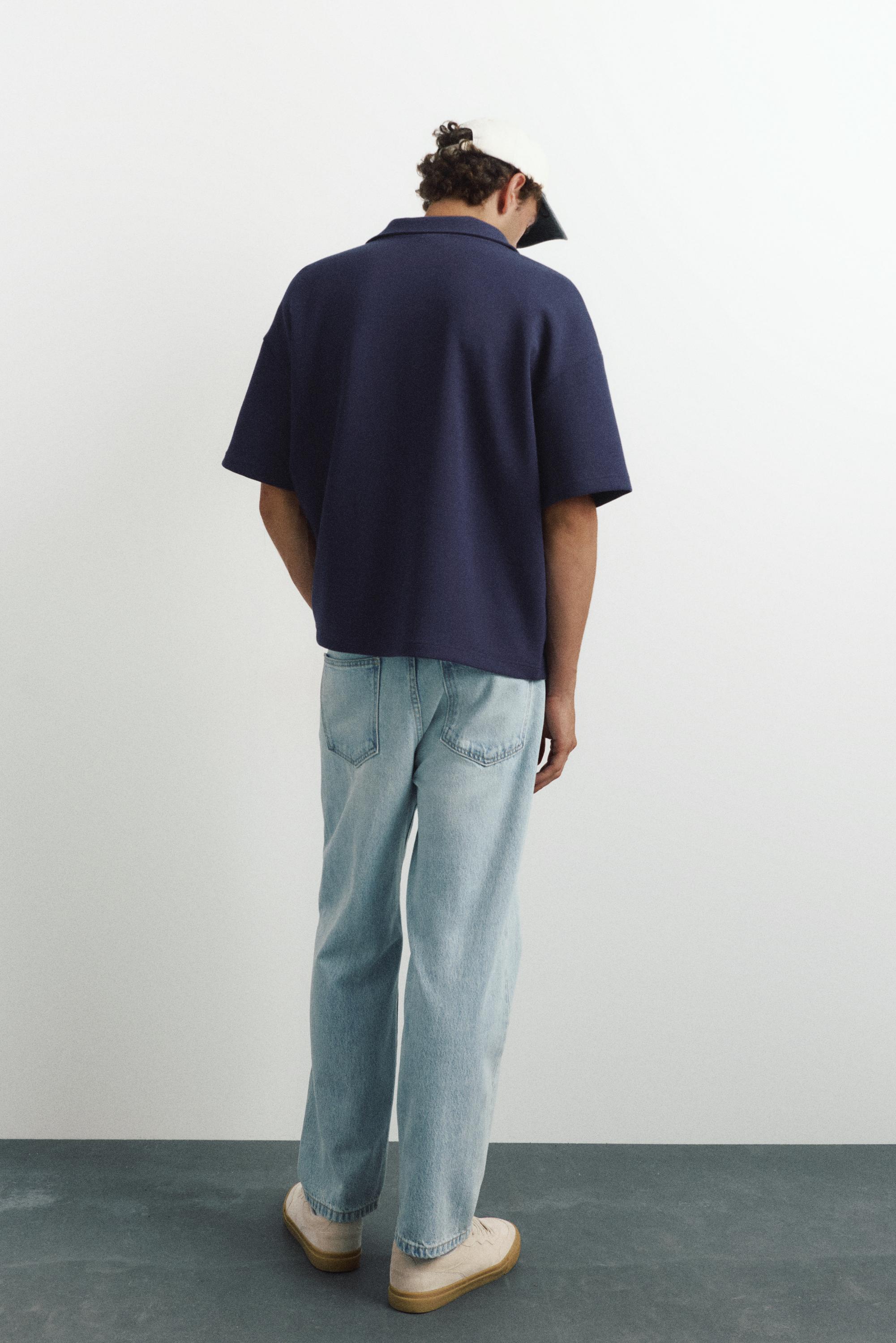 Interlock graphic polo shirt with zip — Navy