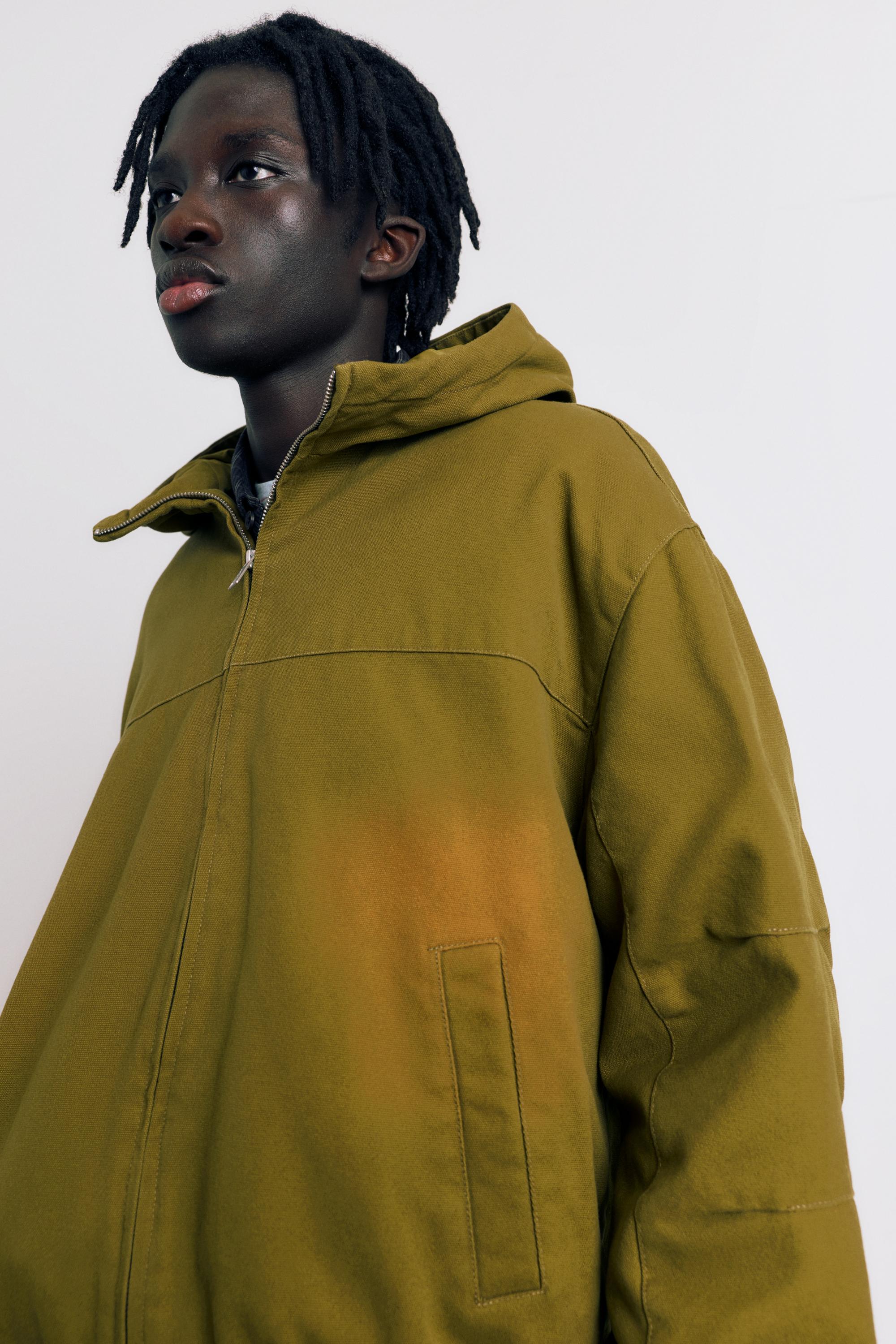 Hooded jacket with faded detail — Green