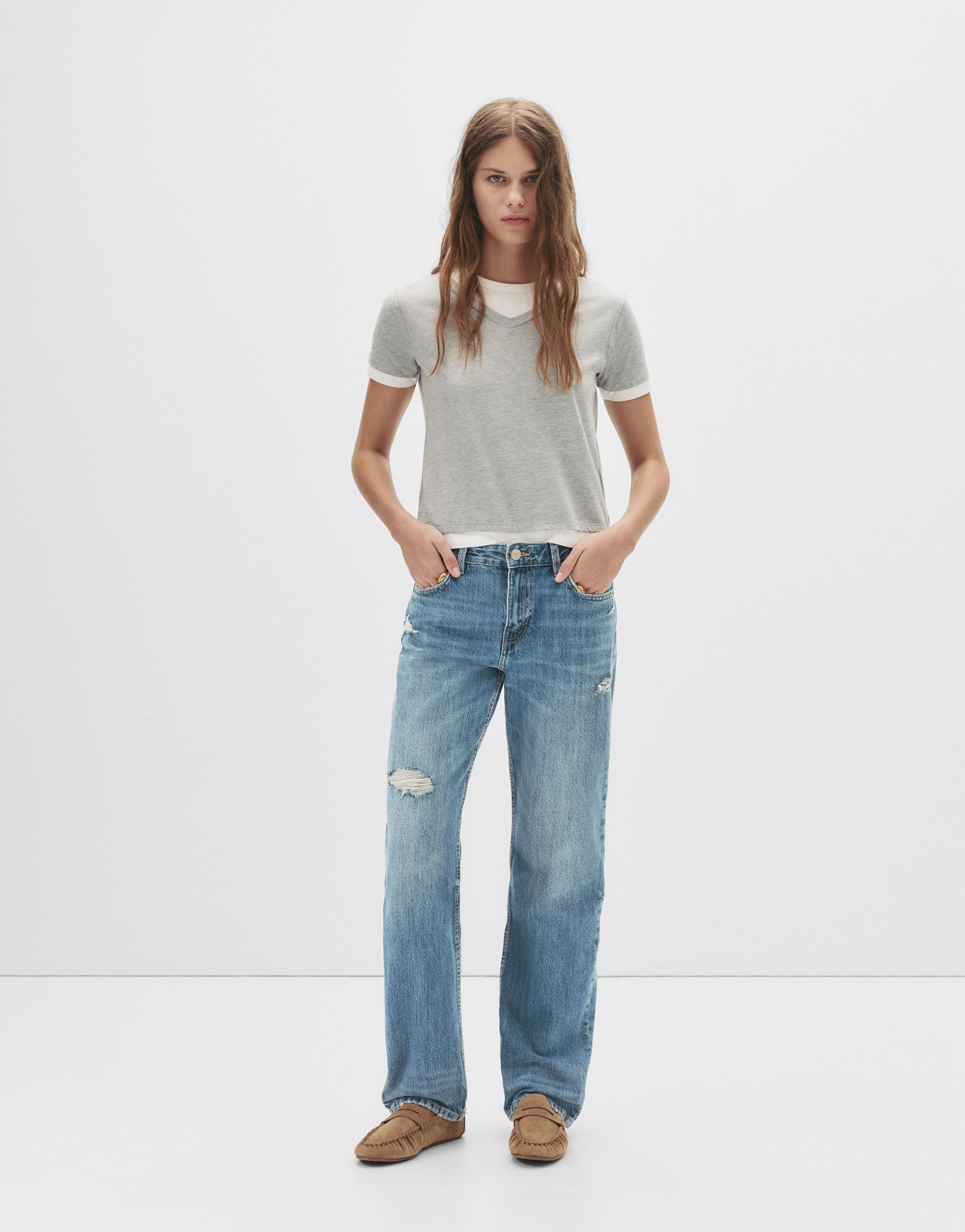 Mid-waist straight-leg jeans — Grey blue