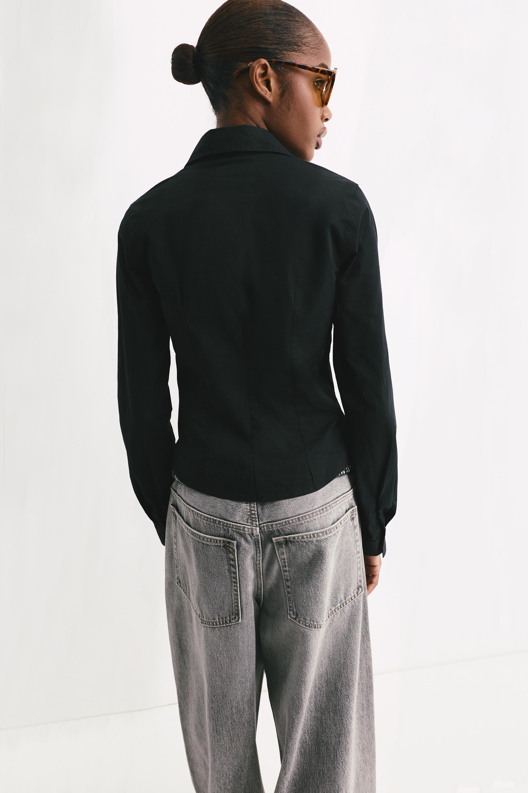 Poplin yırtmaçlı dar kesim gömlek - Görsel 32