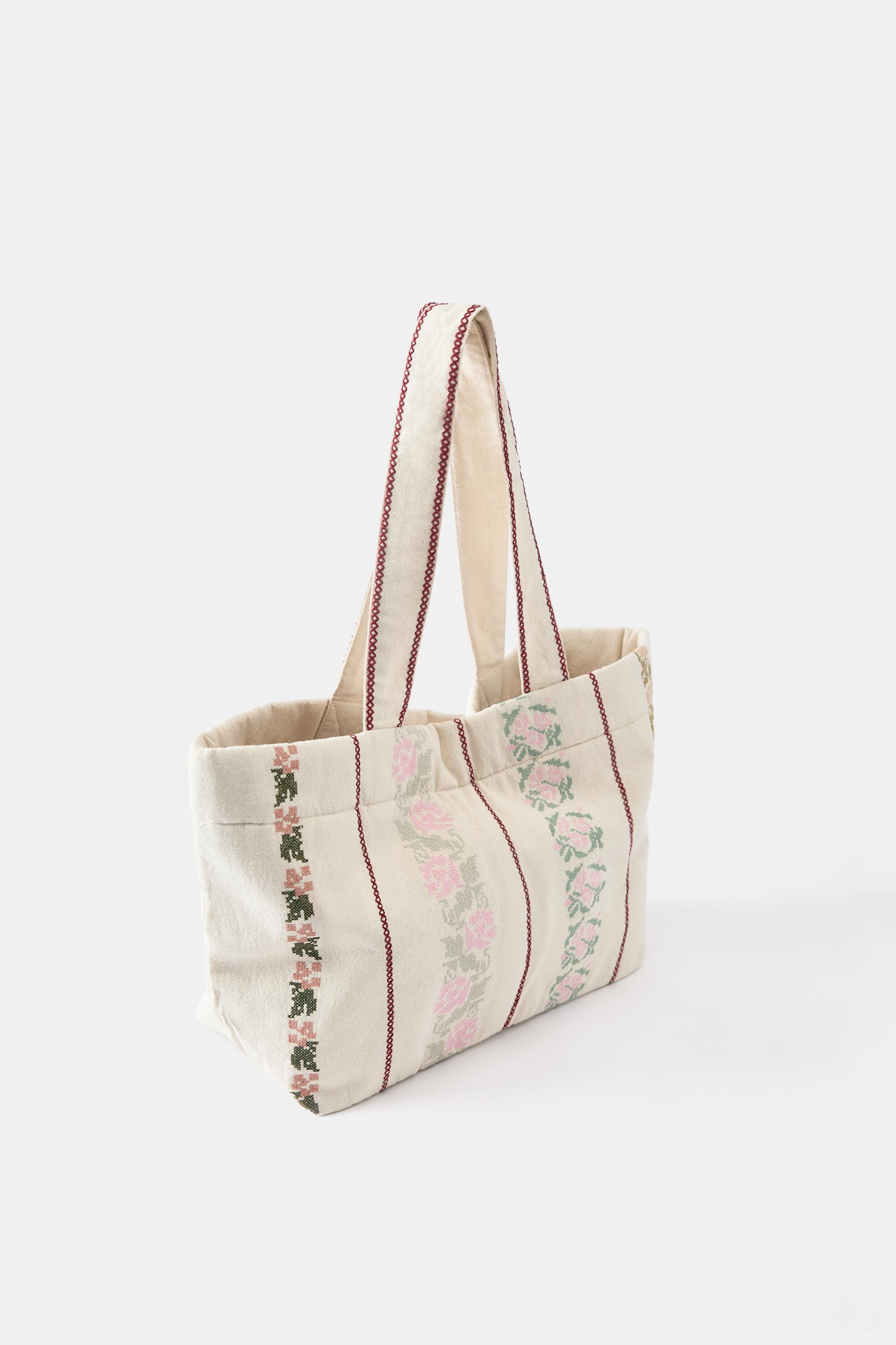 Embroidered tote bag — Ecru