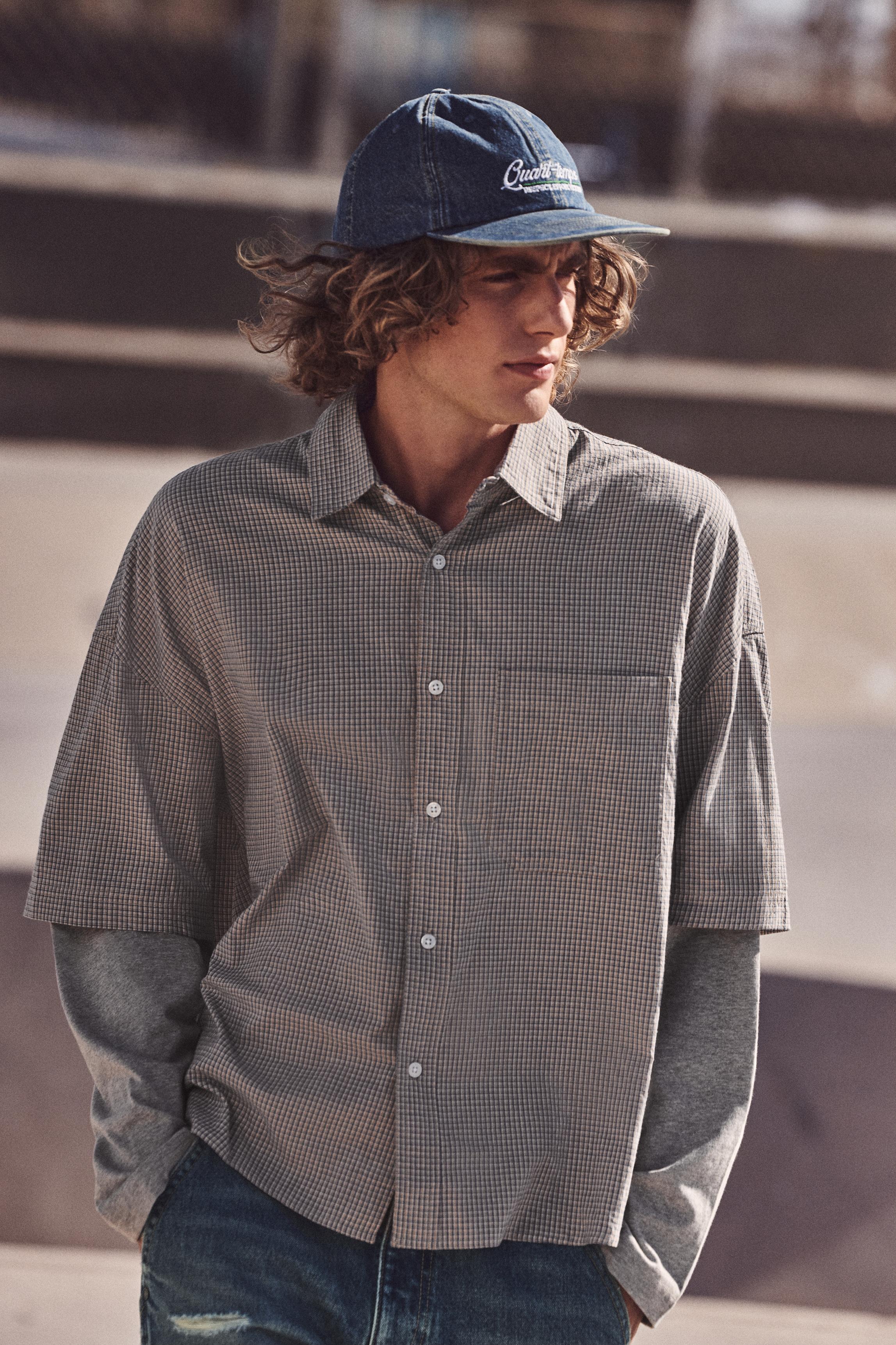 Double sleeve check shirt — Sand/Blue