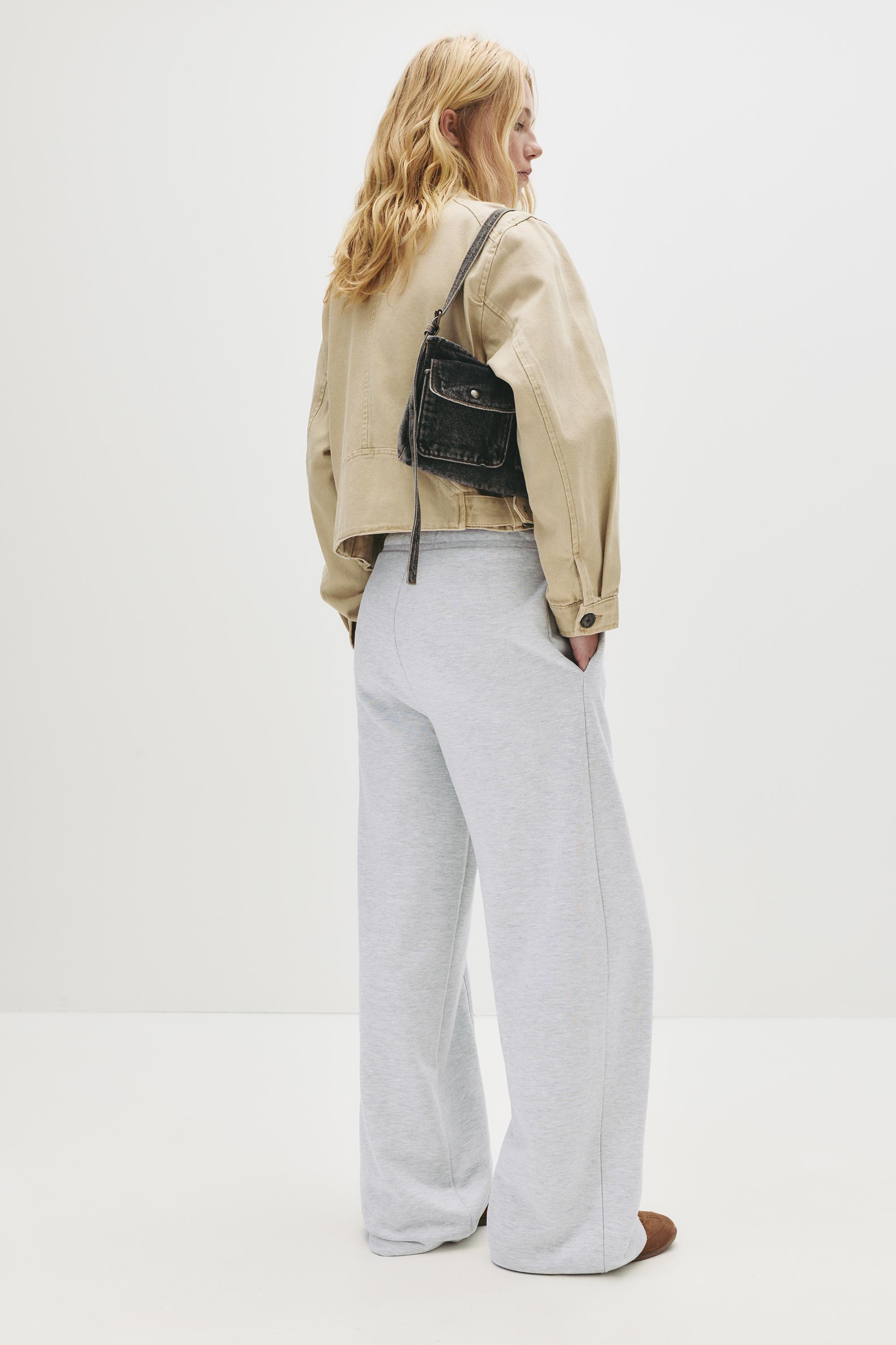 Wide-leg seam detail sweatpants — Grey marl