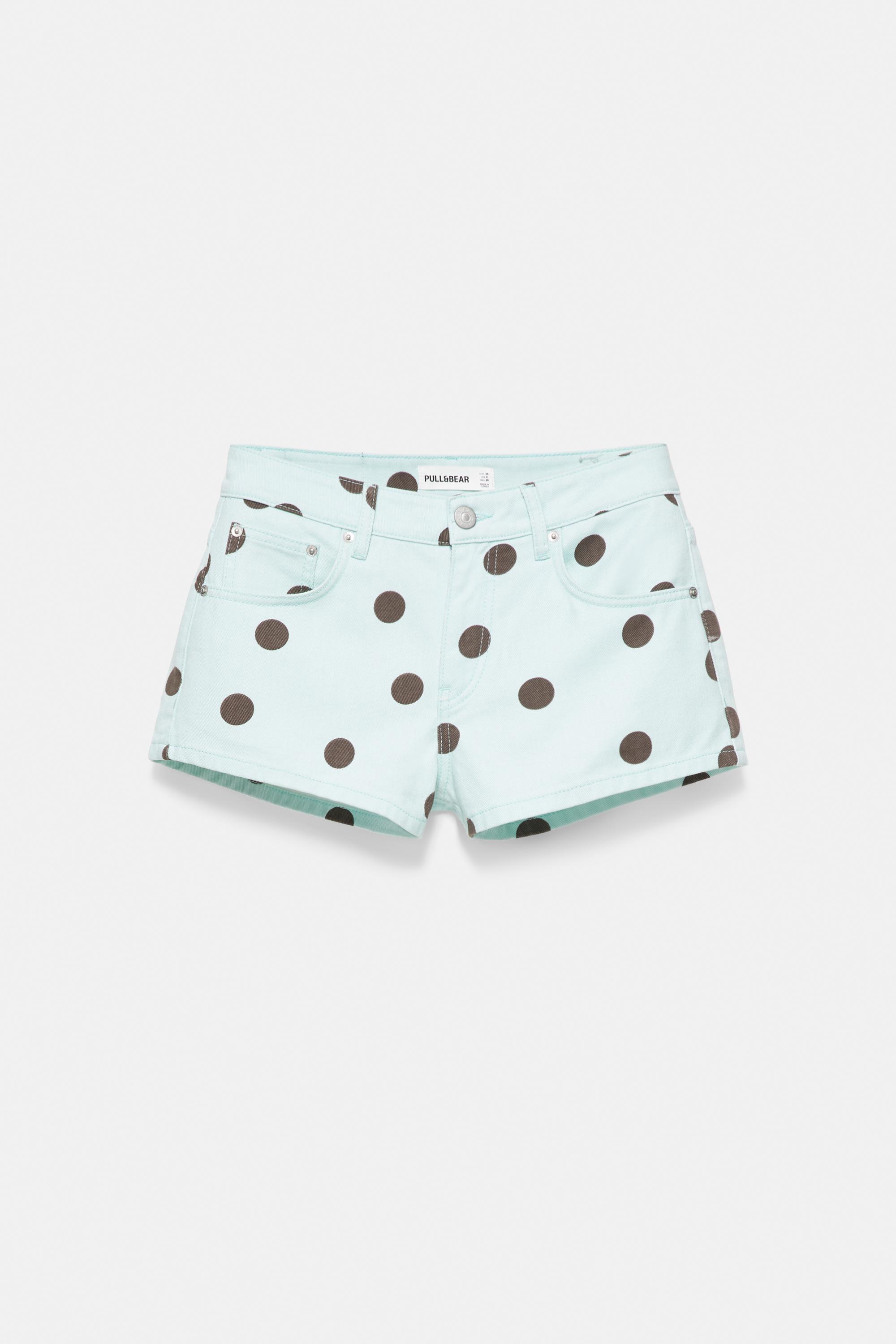 Polka dot denim mini shorts — Turquoise
