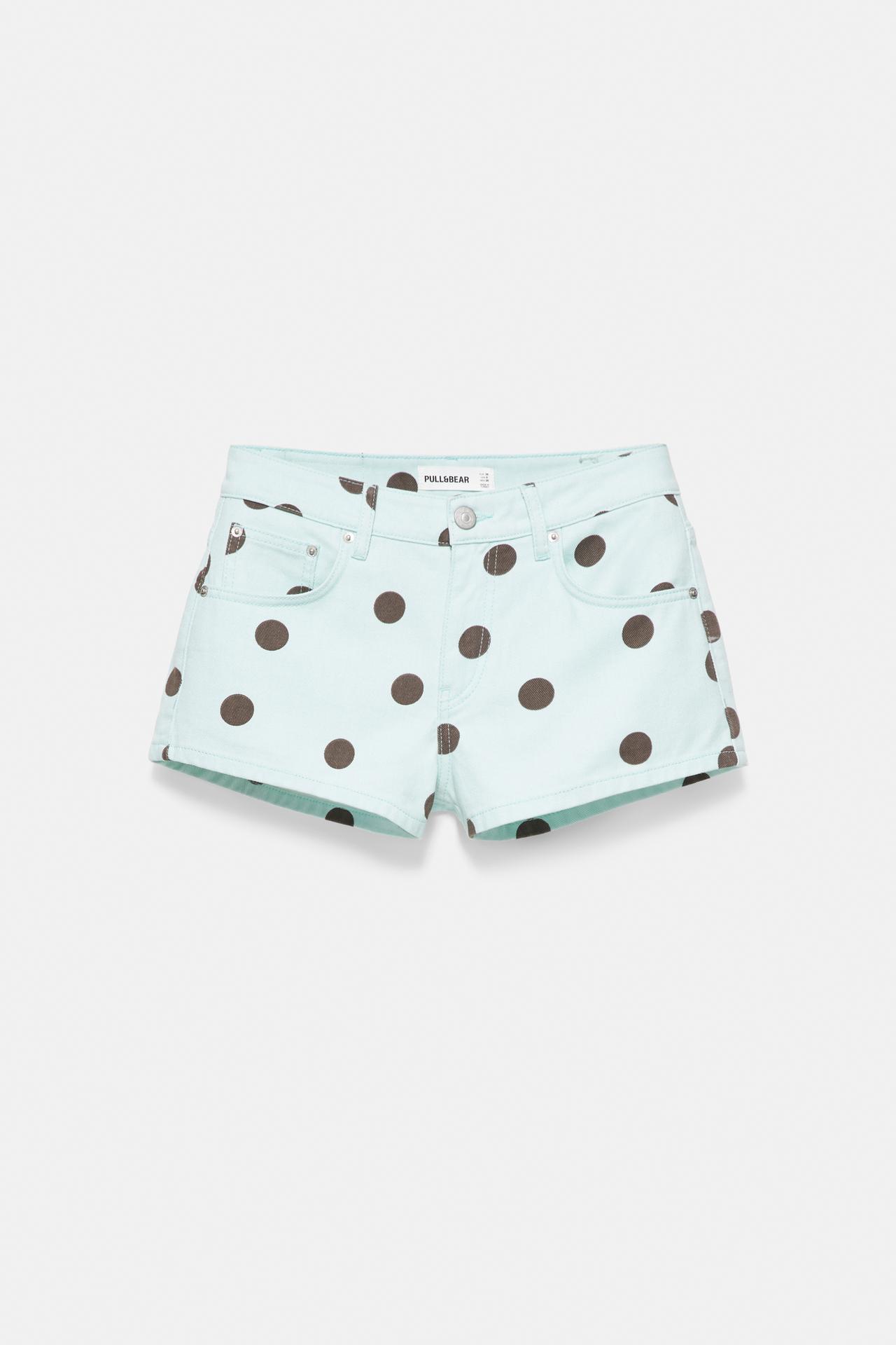 Polka dot denim mini shorts — Turquoise