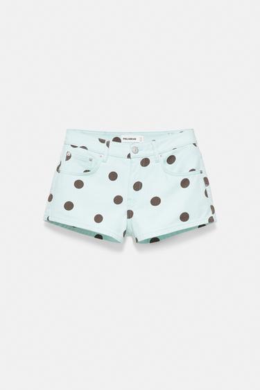 Polka dot denim mini shorts — Turquoise 6