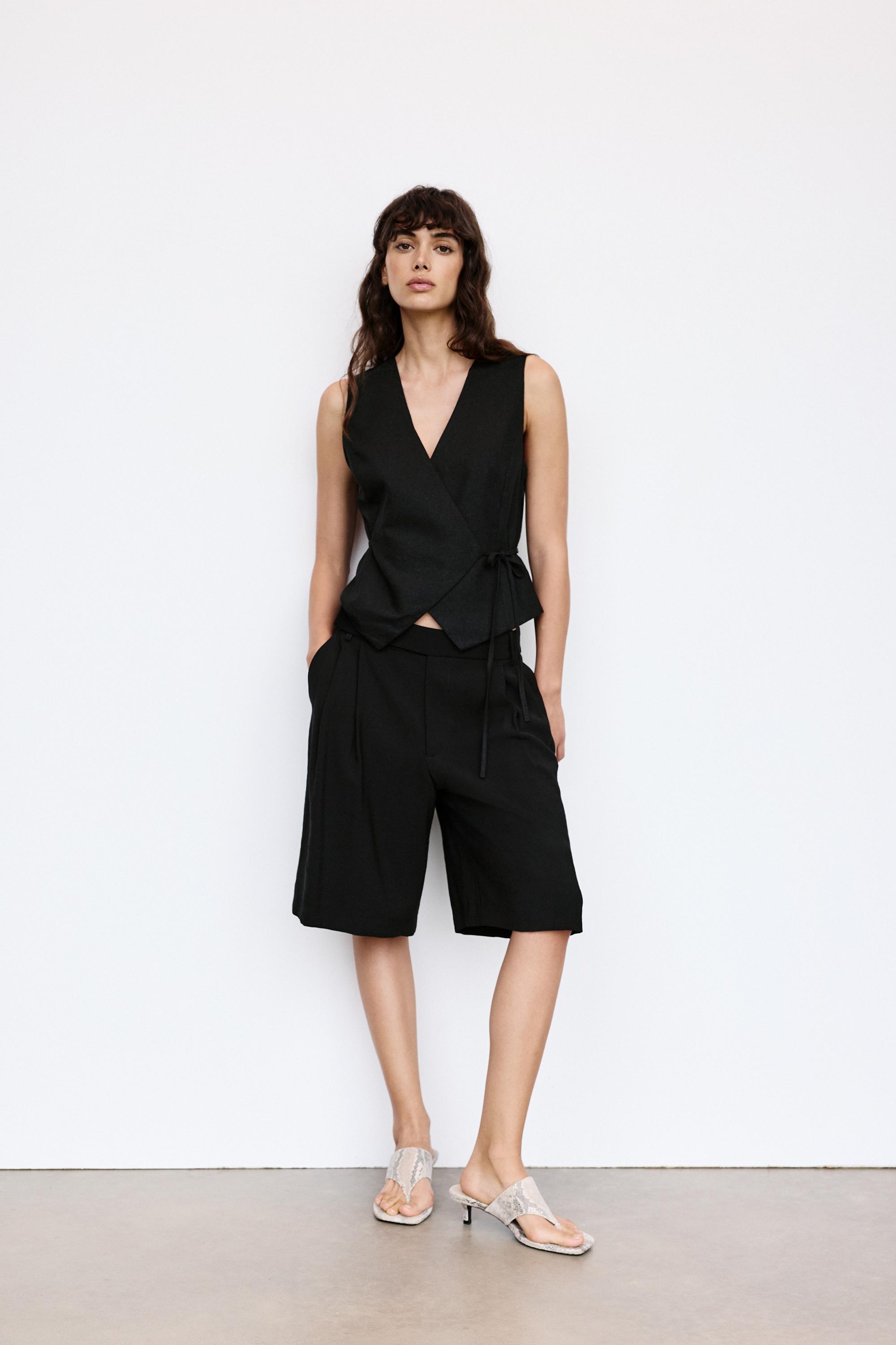 Rustic linen-blend waistcoat — Black