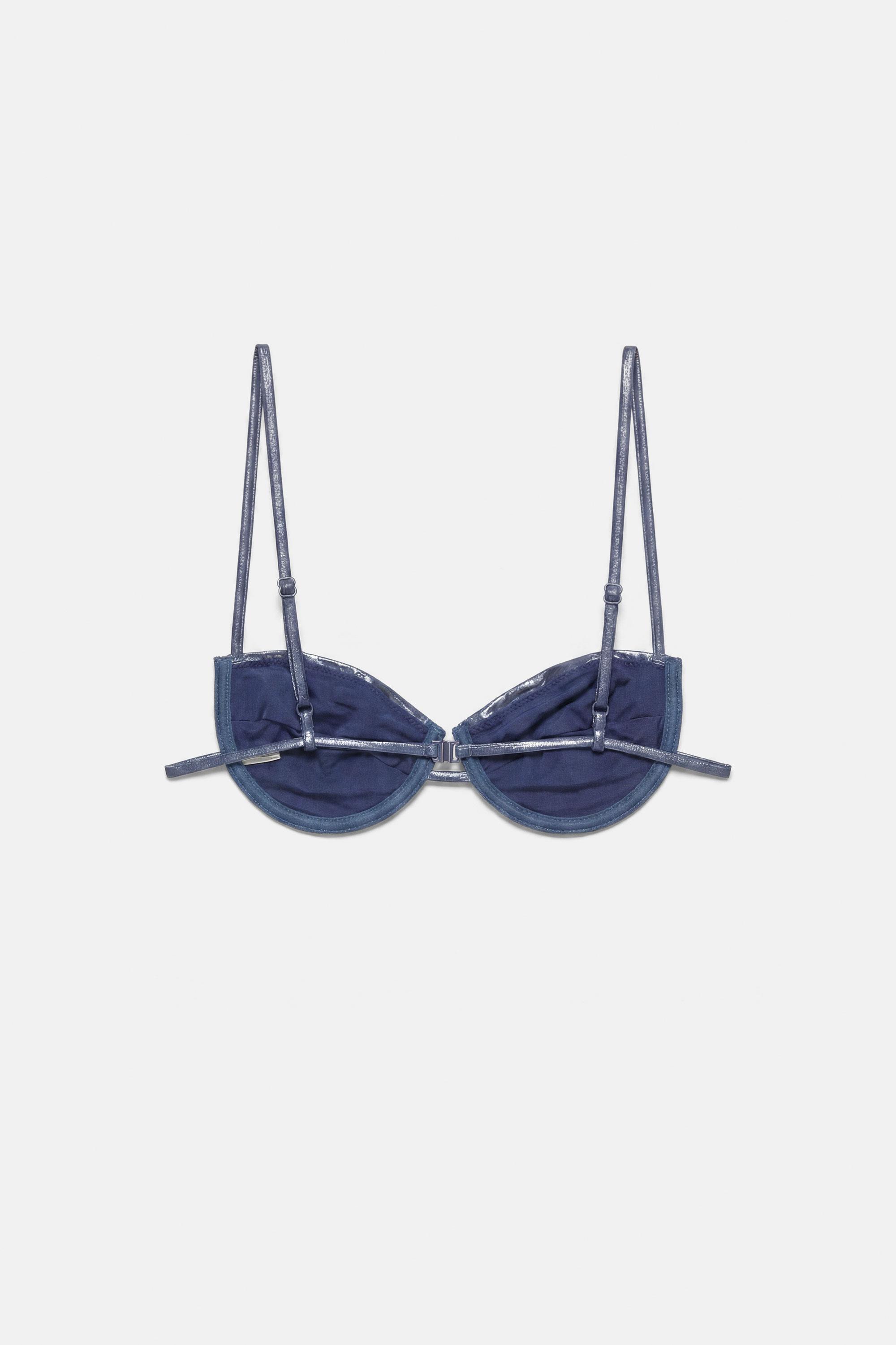 Draped balconette bikini top — Blue