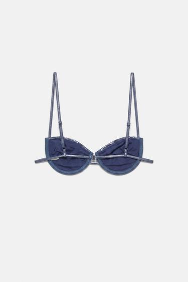 Draped balconette bikini top — Blue 4