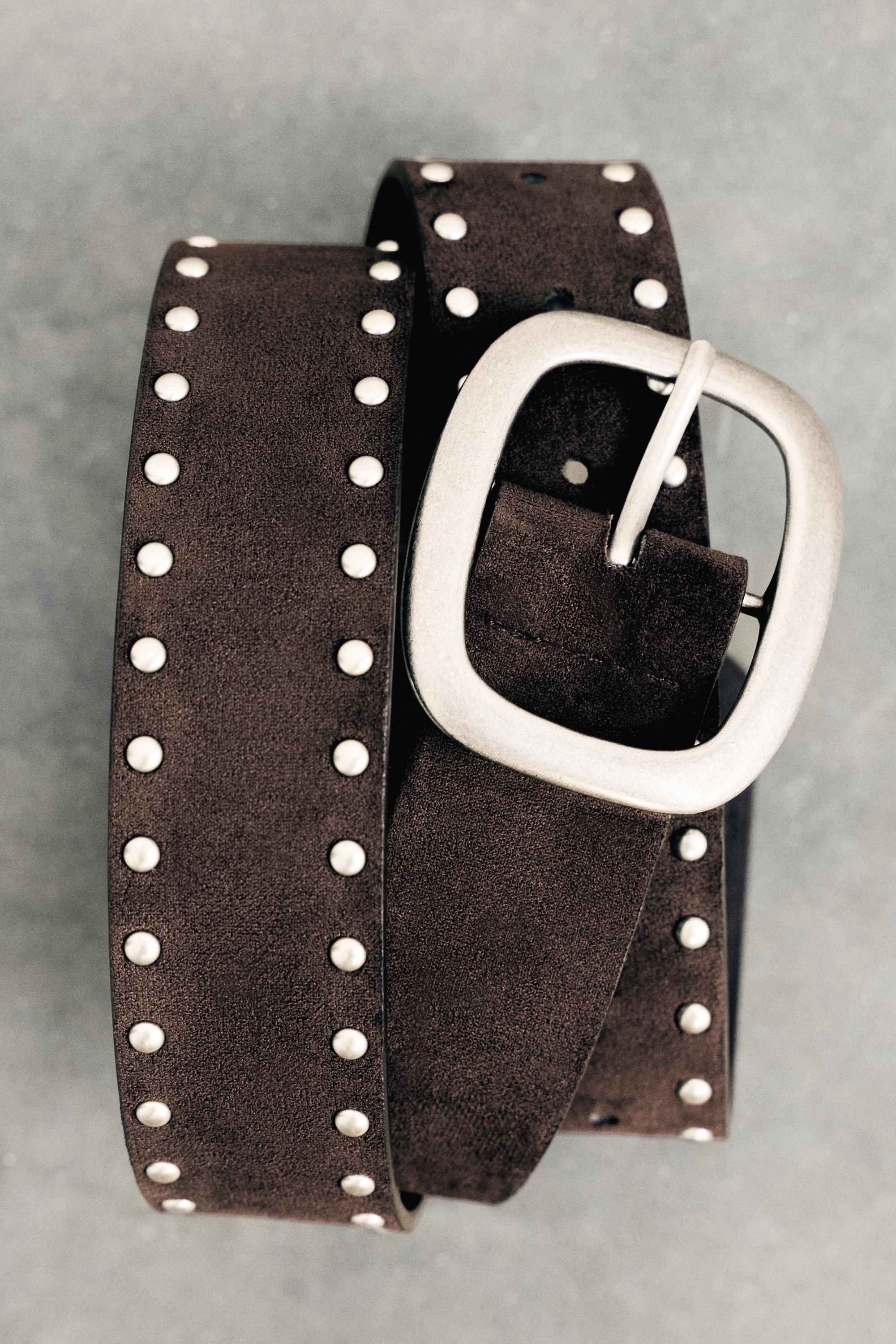 Faux suede studded belt — Brown