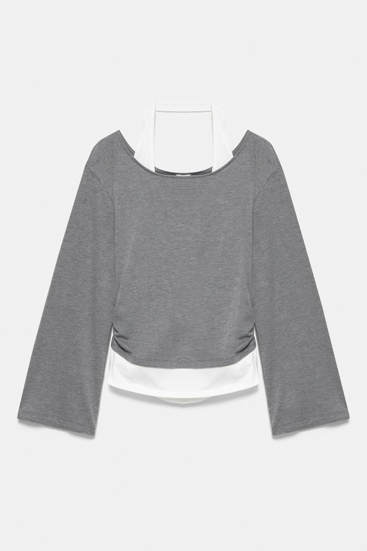 Boxy-fit double-layer T-shirt — White/Grey