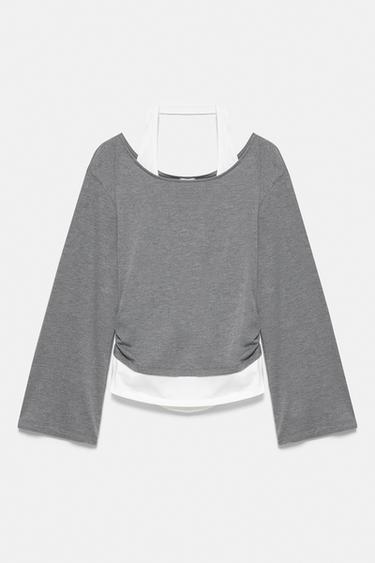 Boxy-fit double-layer T-shirt — White/Grey 5