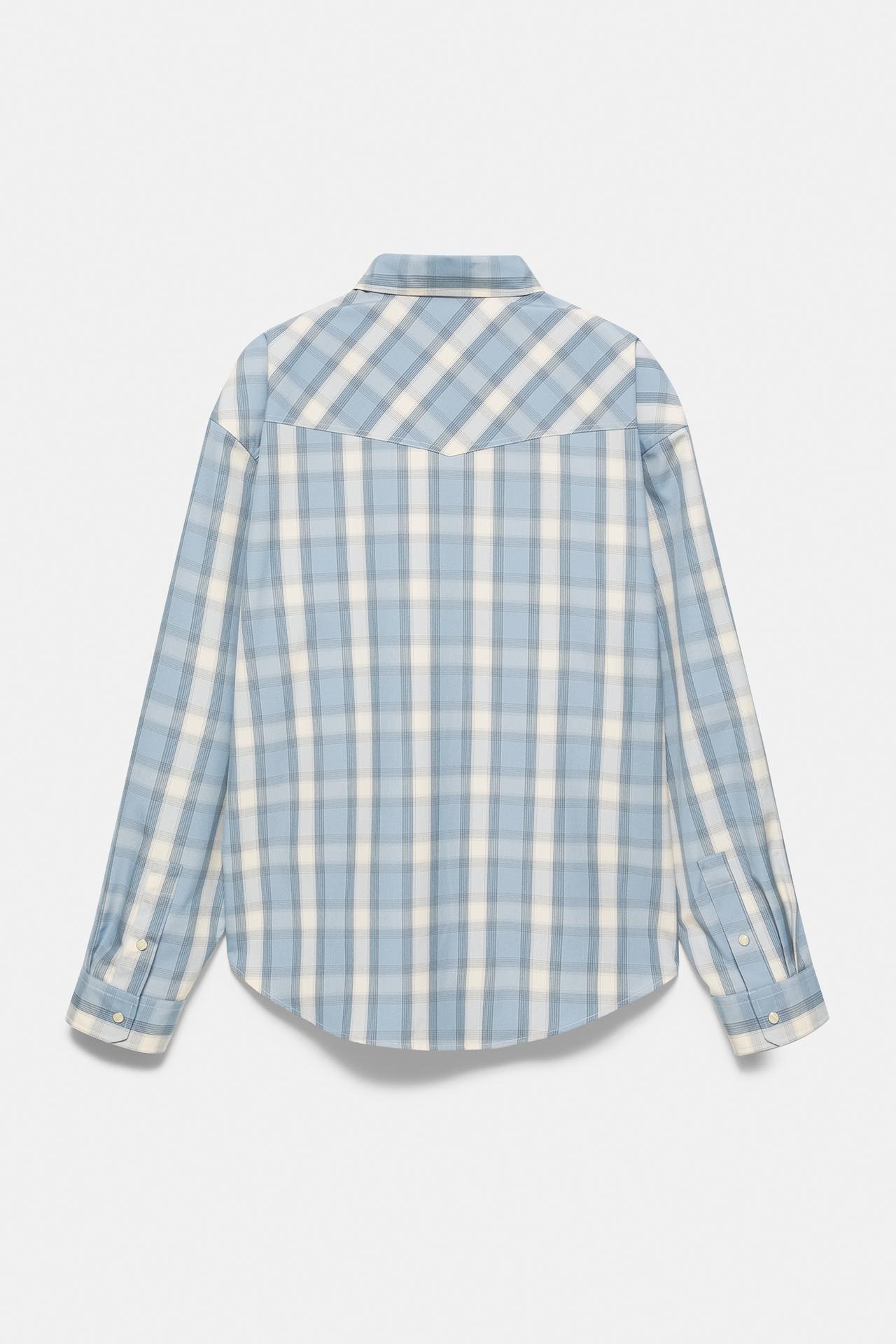 Long sleeve check shirt with pockets — Pale blue