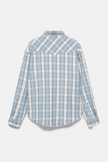 Long sleeve check shirt with pockets — Pale blue 6