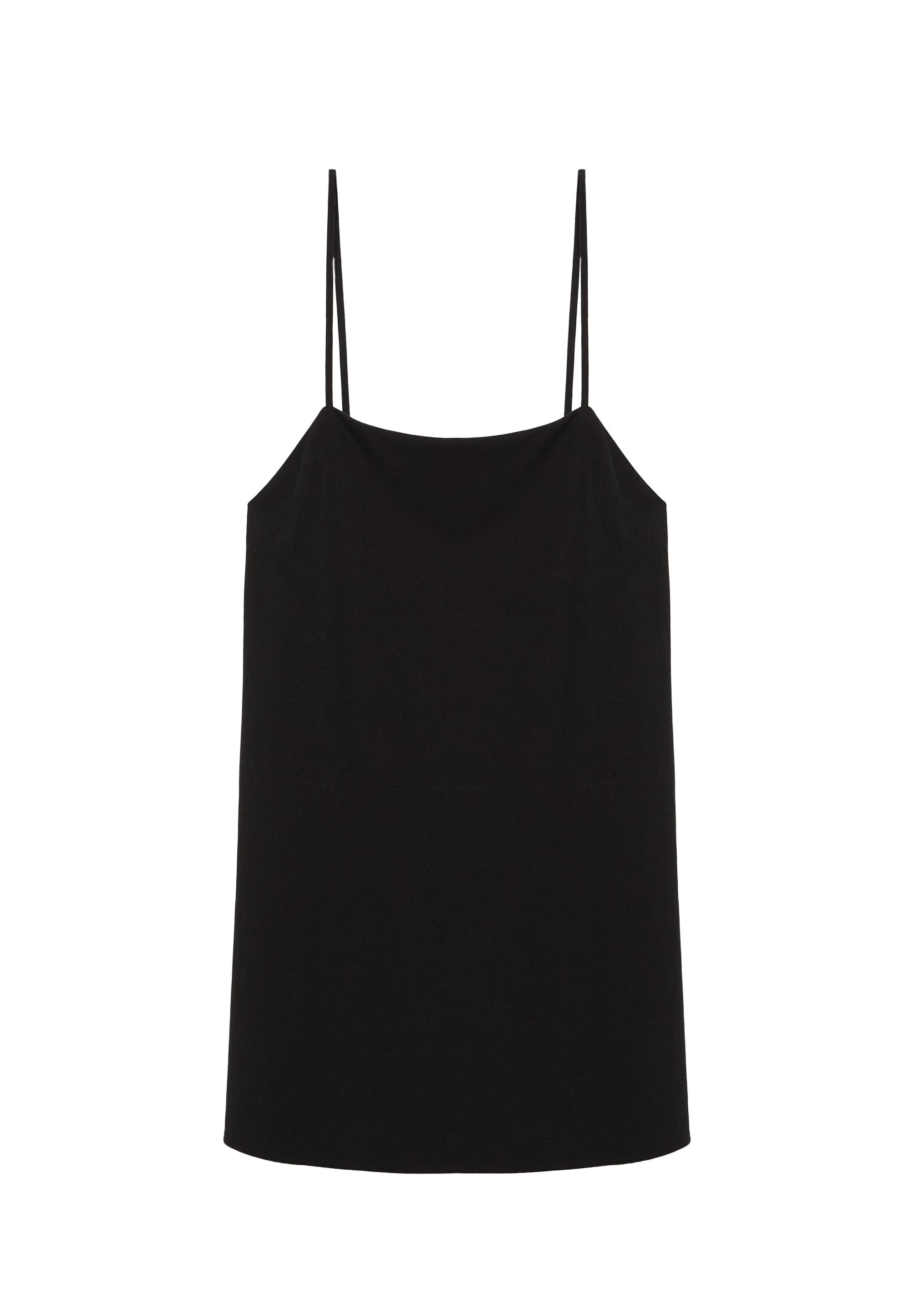 Short strappy dress with linen — Black