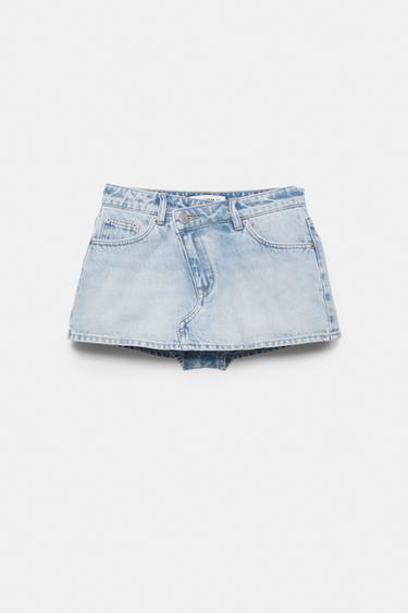 Cross-waist denim skort — Pale blue 7