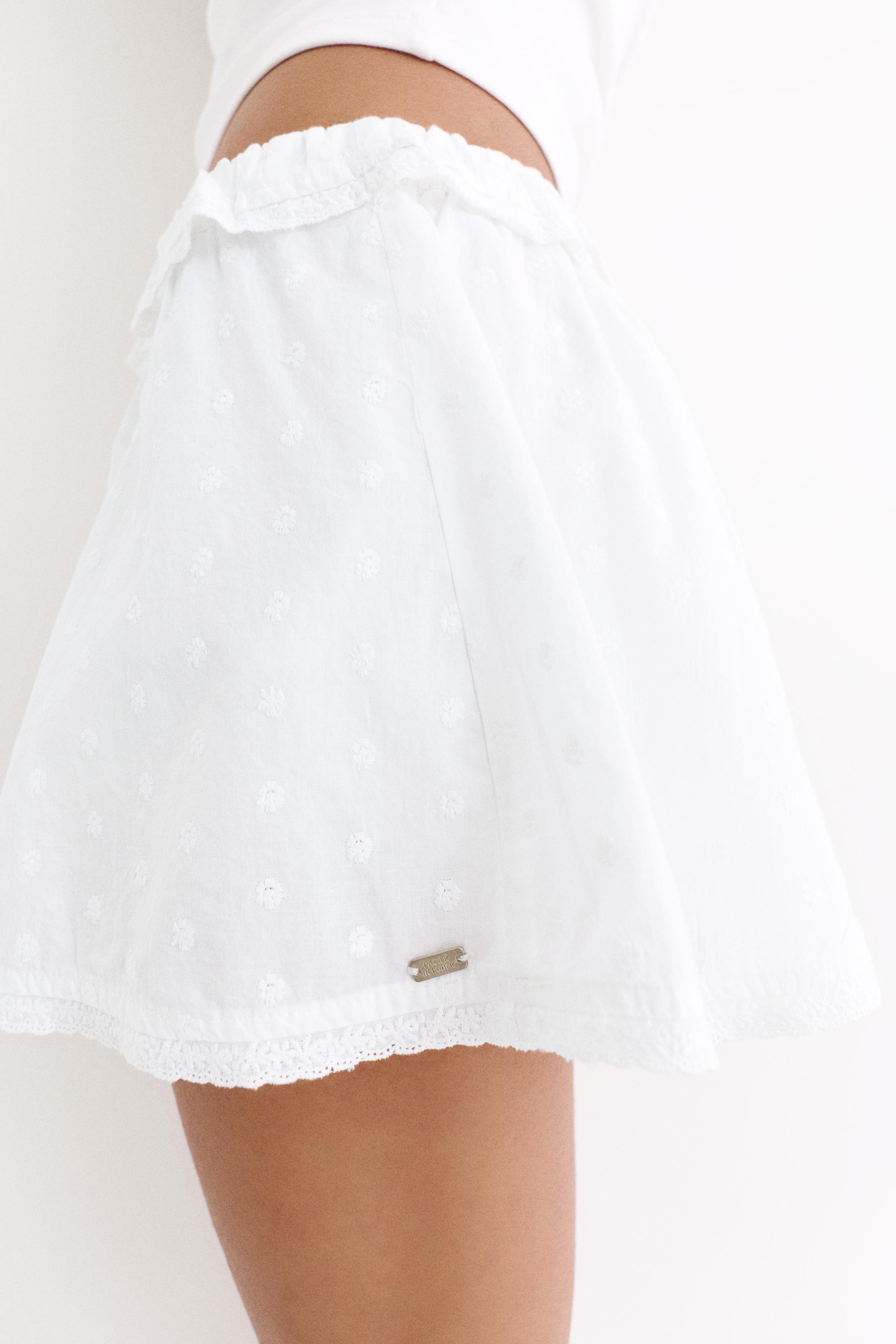 White Swiss embroidery mini skirt — Ice