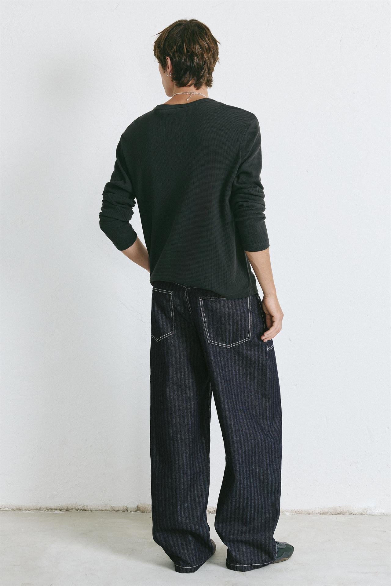 Striped relaxed-fit cargo jeans — Navy