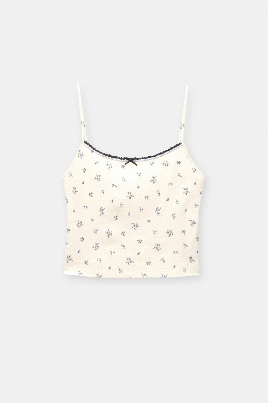 Strappy floral lace-trimmed top - pull&bear