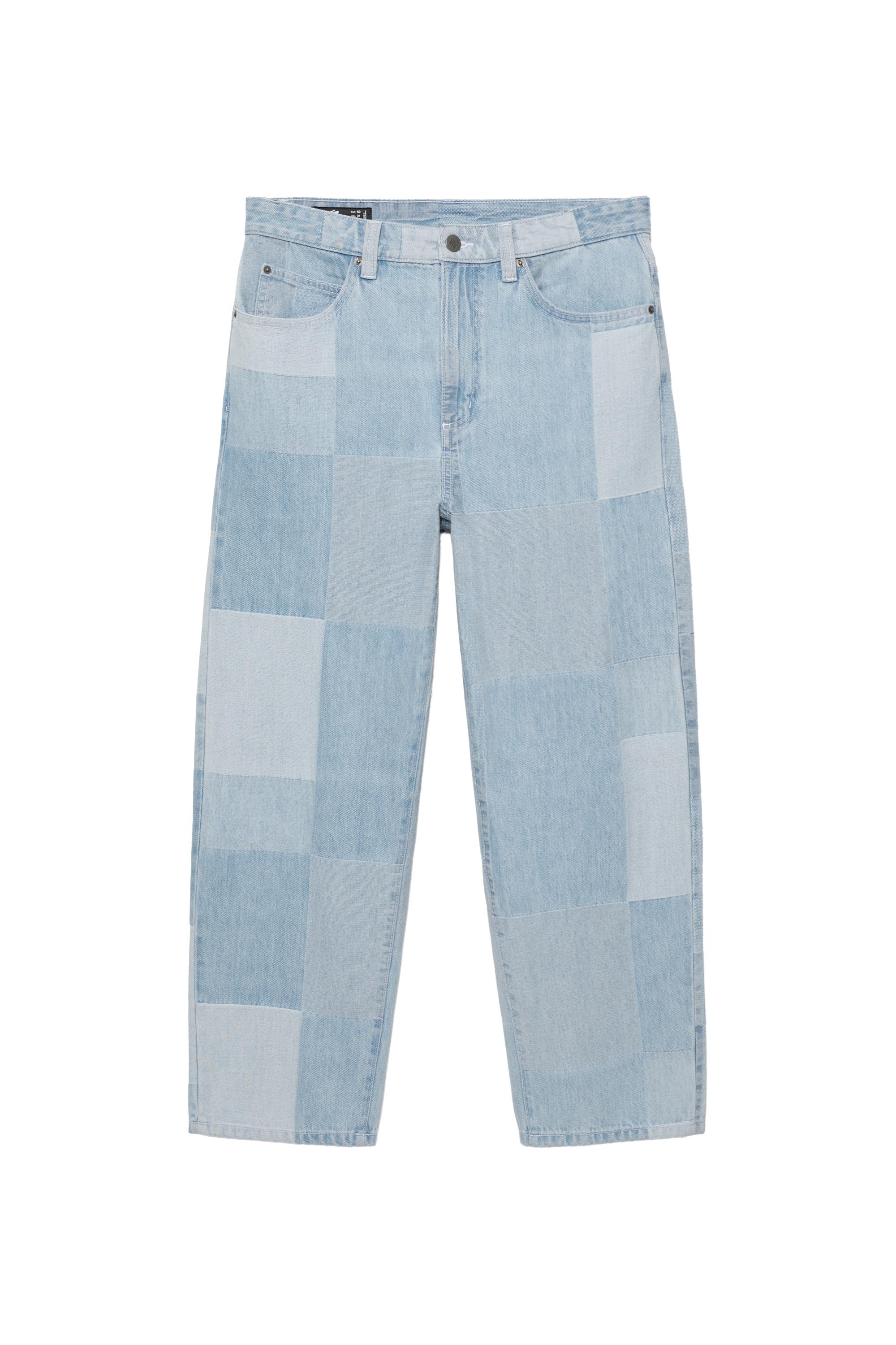 Kareli patchwork baggy jean - Görsel 3