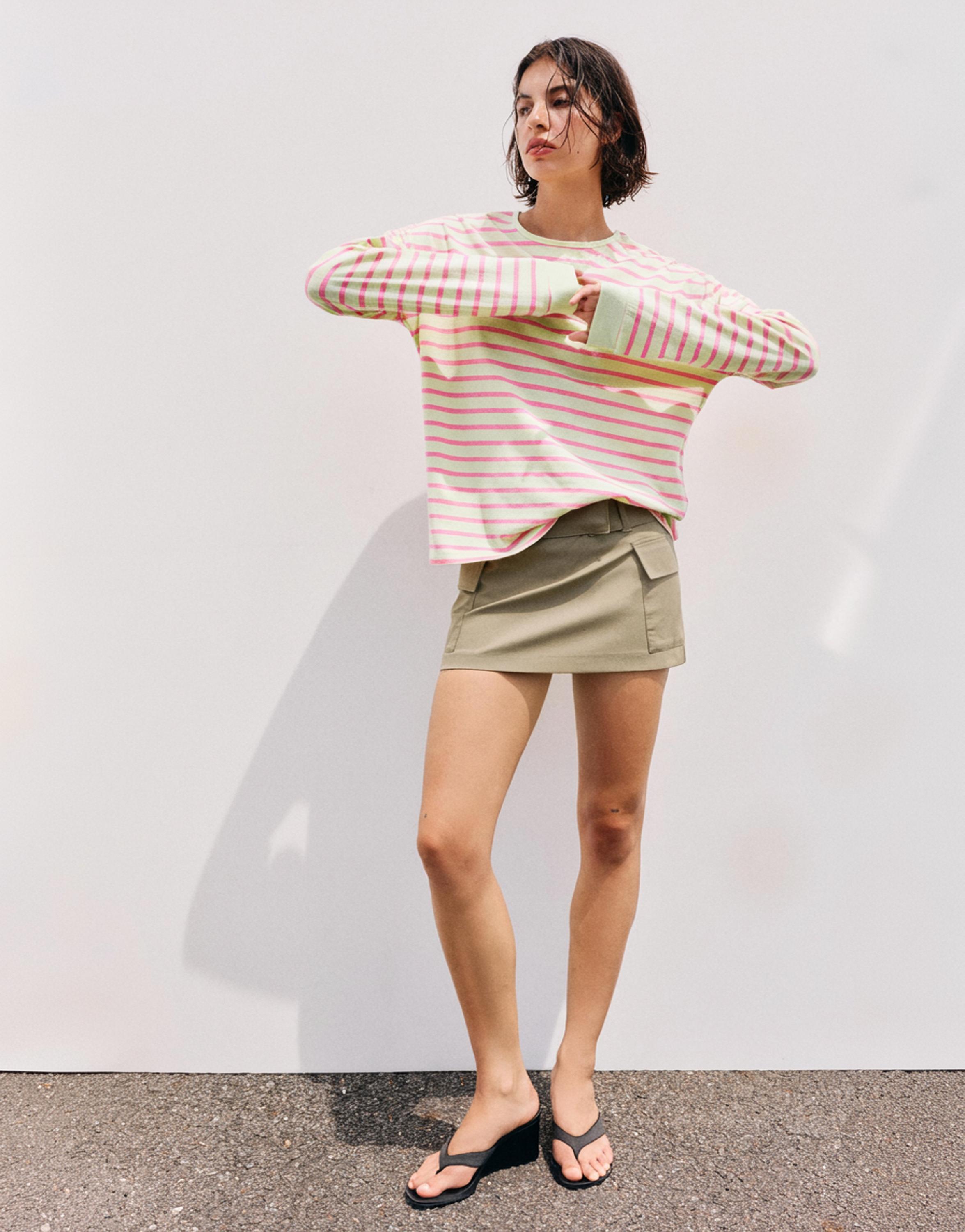 Oversize long sleeve striped T-shirt — Lime