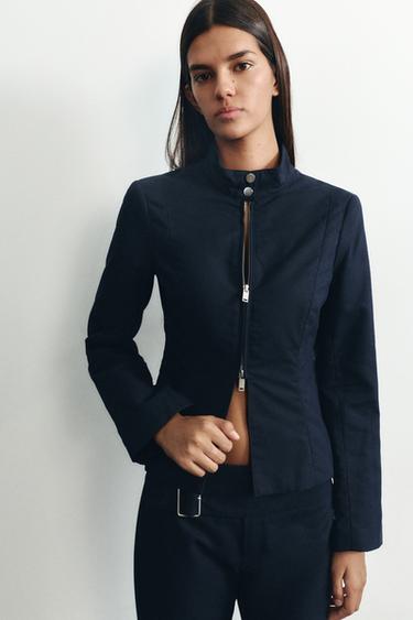Fitted high neck jacket — Navy 1