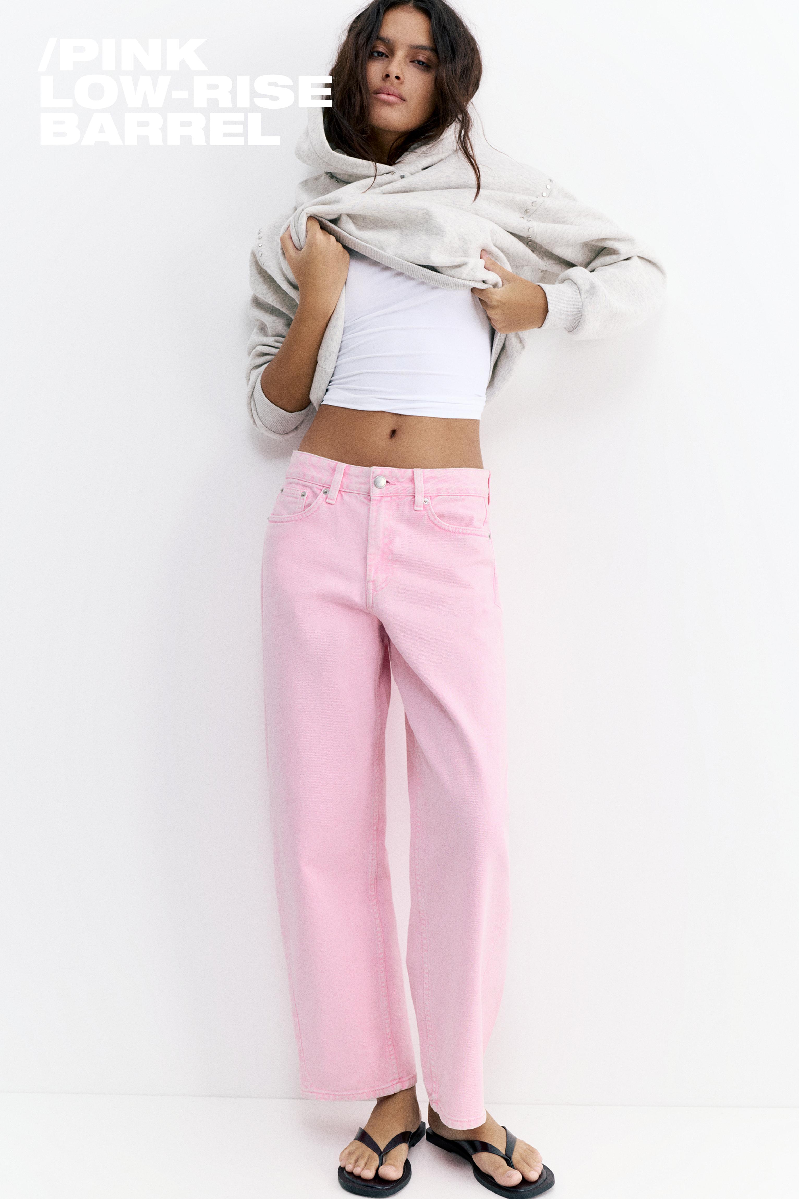 Pink low-rise barrel jeans — Pink