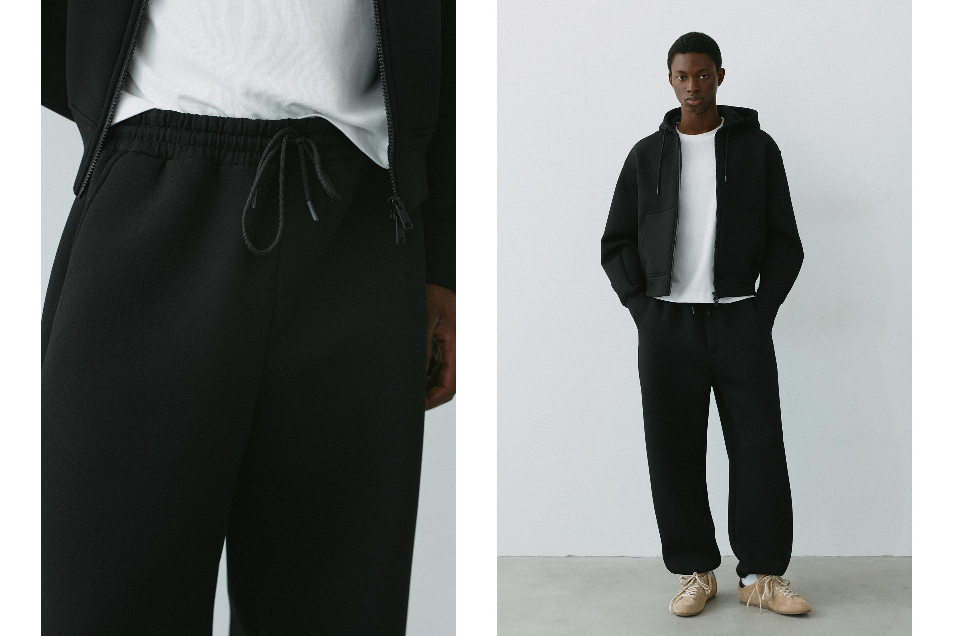 Neoprene-effect baggy trousers — Black