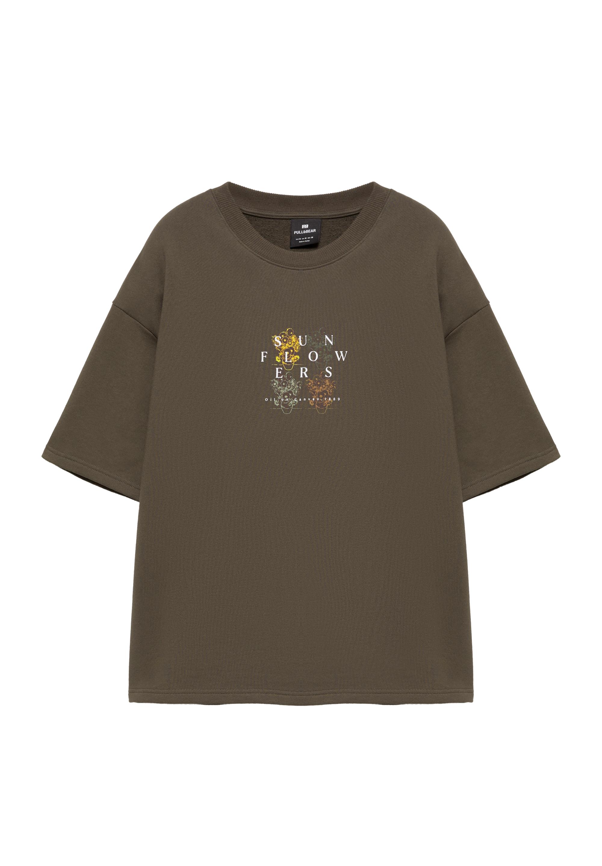Short sleeve Sunflowers Van Gogh sweatshirt — Brown