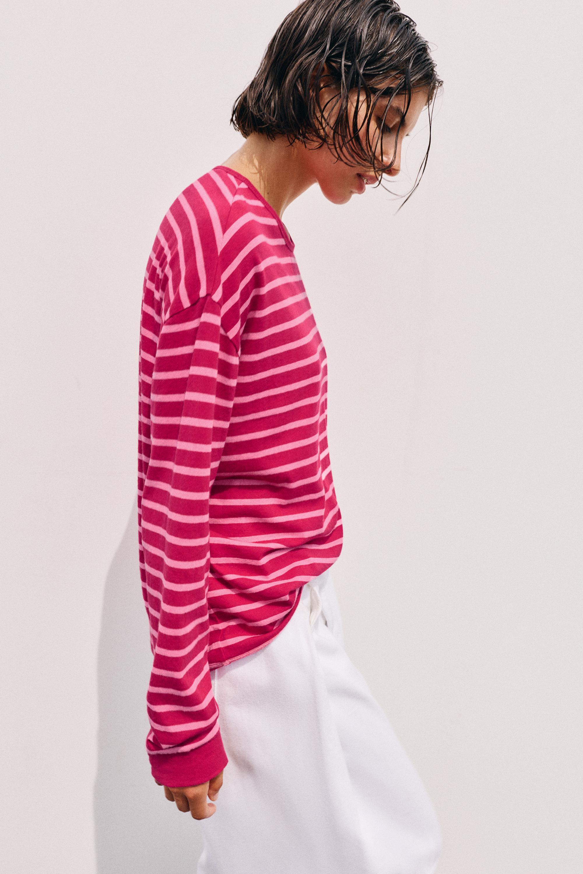 Oversize long sleeve striped T-shirt — Striped