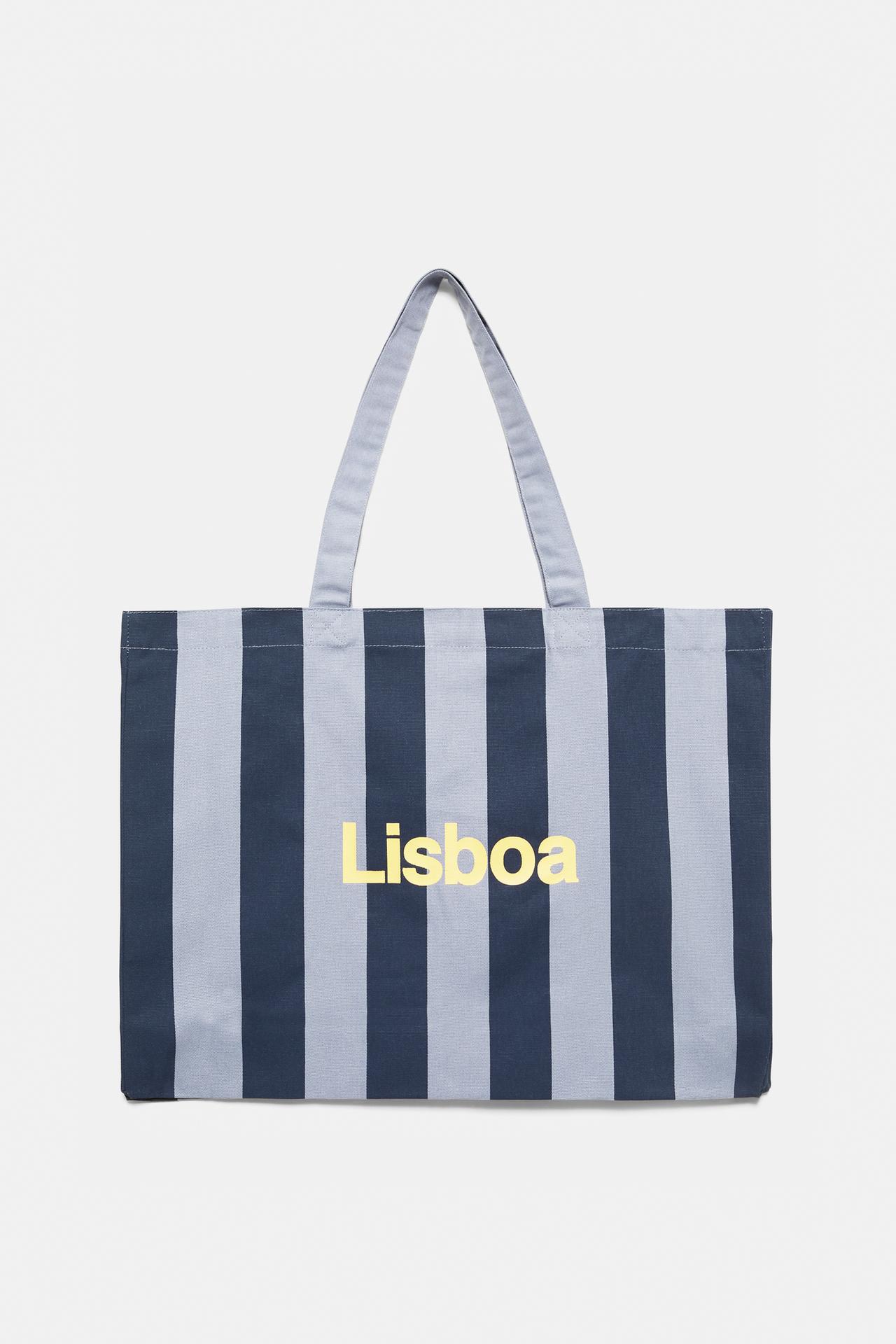 Striped city tote bag — Pale blue
