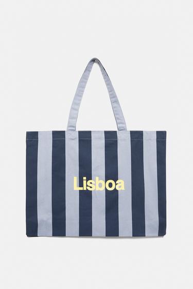 Striped city tote bag — Pale blue 1
