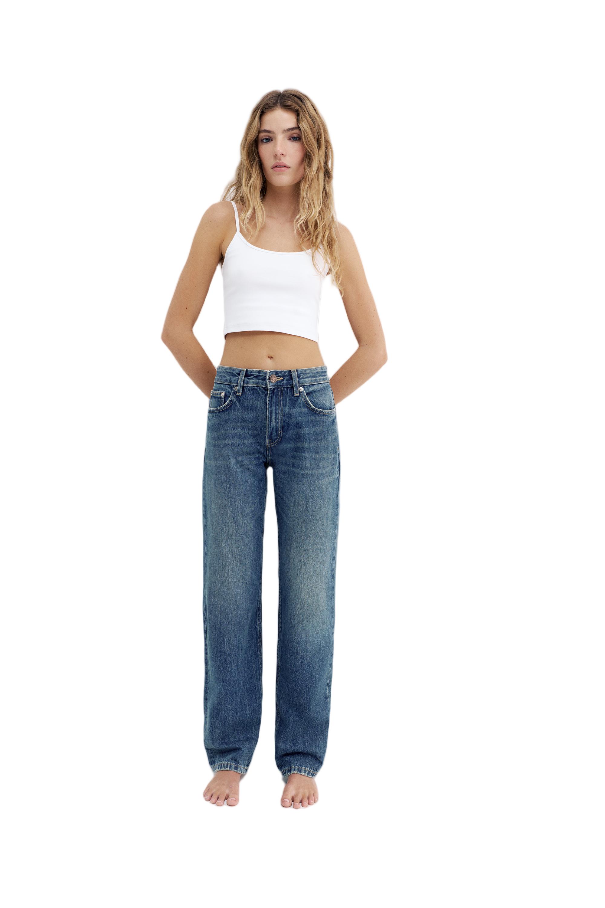 Mid-waist straight-leg jeans — Dark blue
