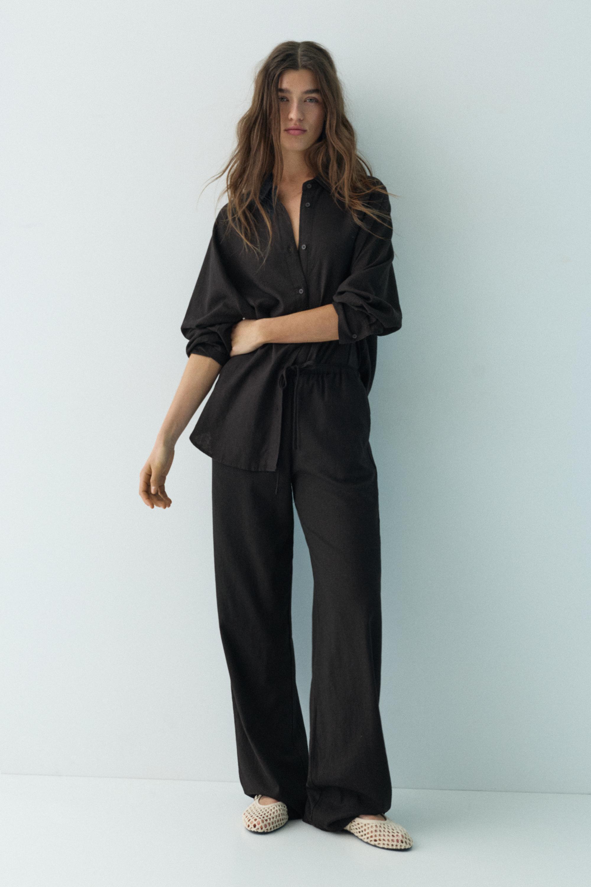 Flowy trousers with linen — Black