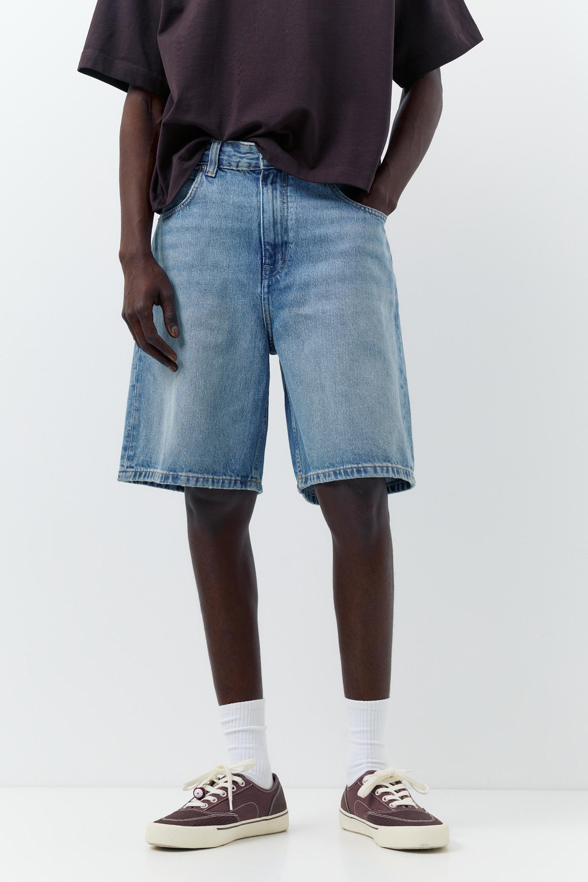 Baggy relaxed fit denim Bermuda shorts — Greenish blue