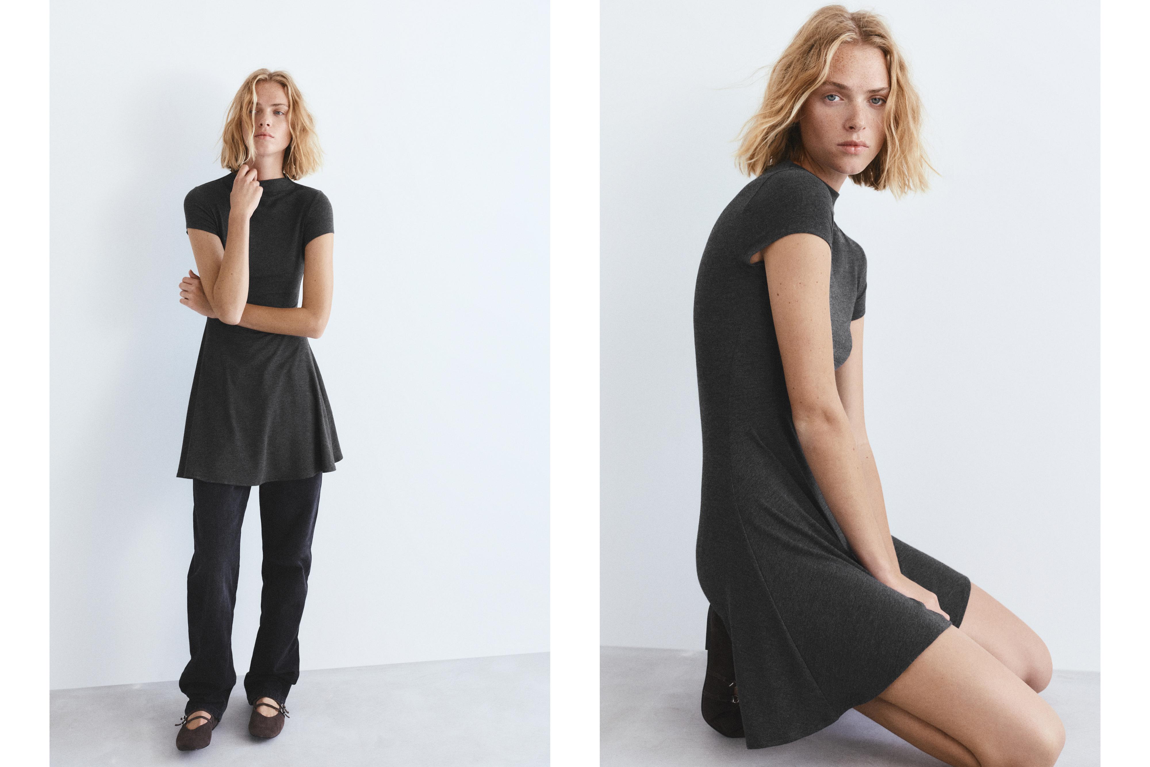 Short mock neck dress — Grey marl
