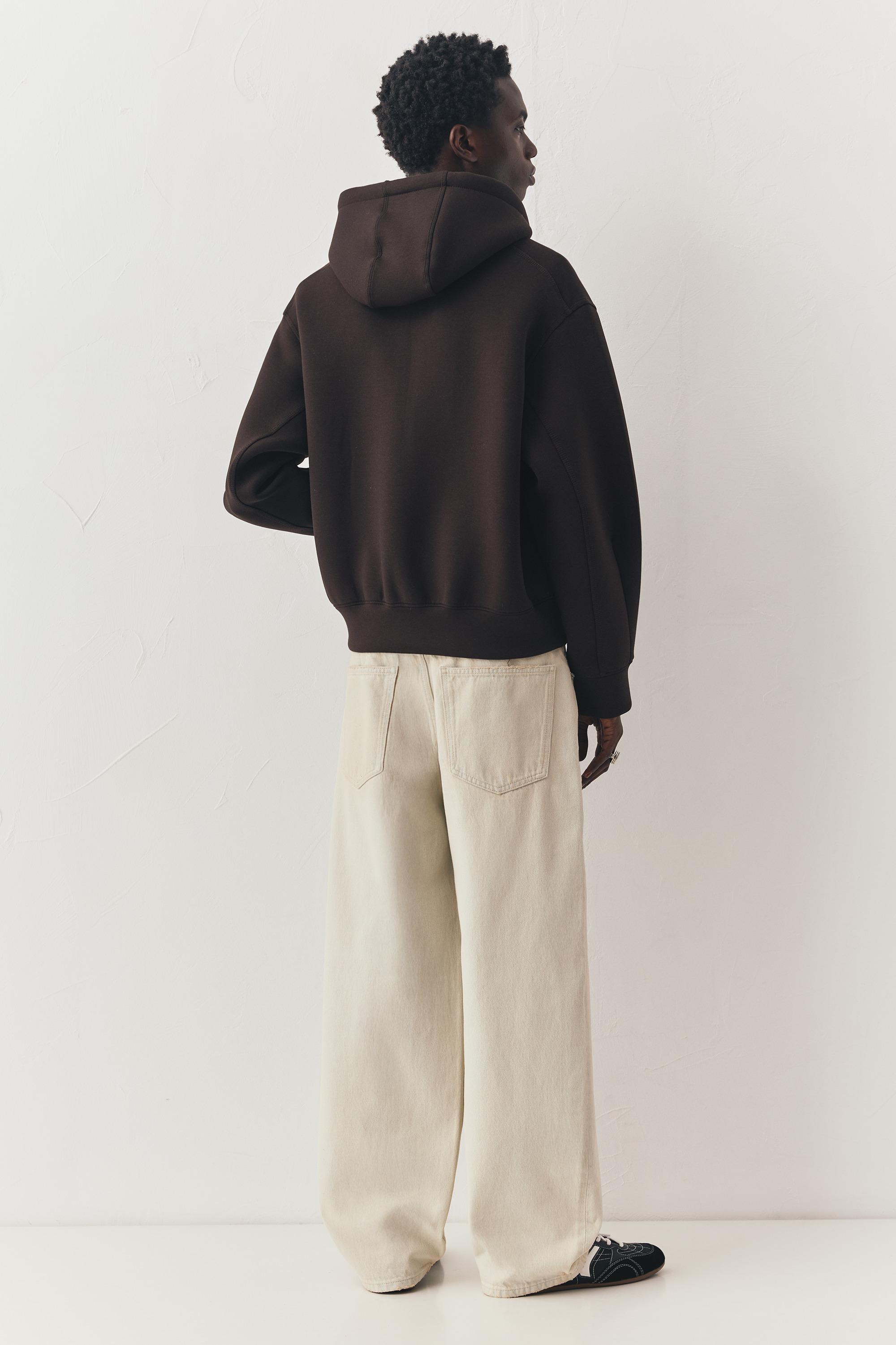 Neoprene-effect hoodie — Chocolate