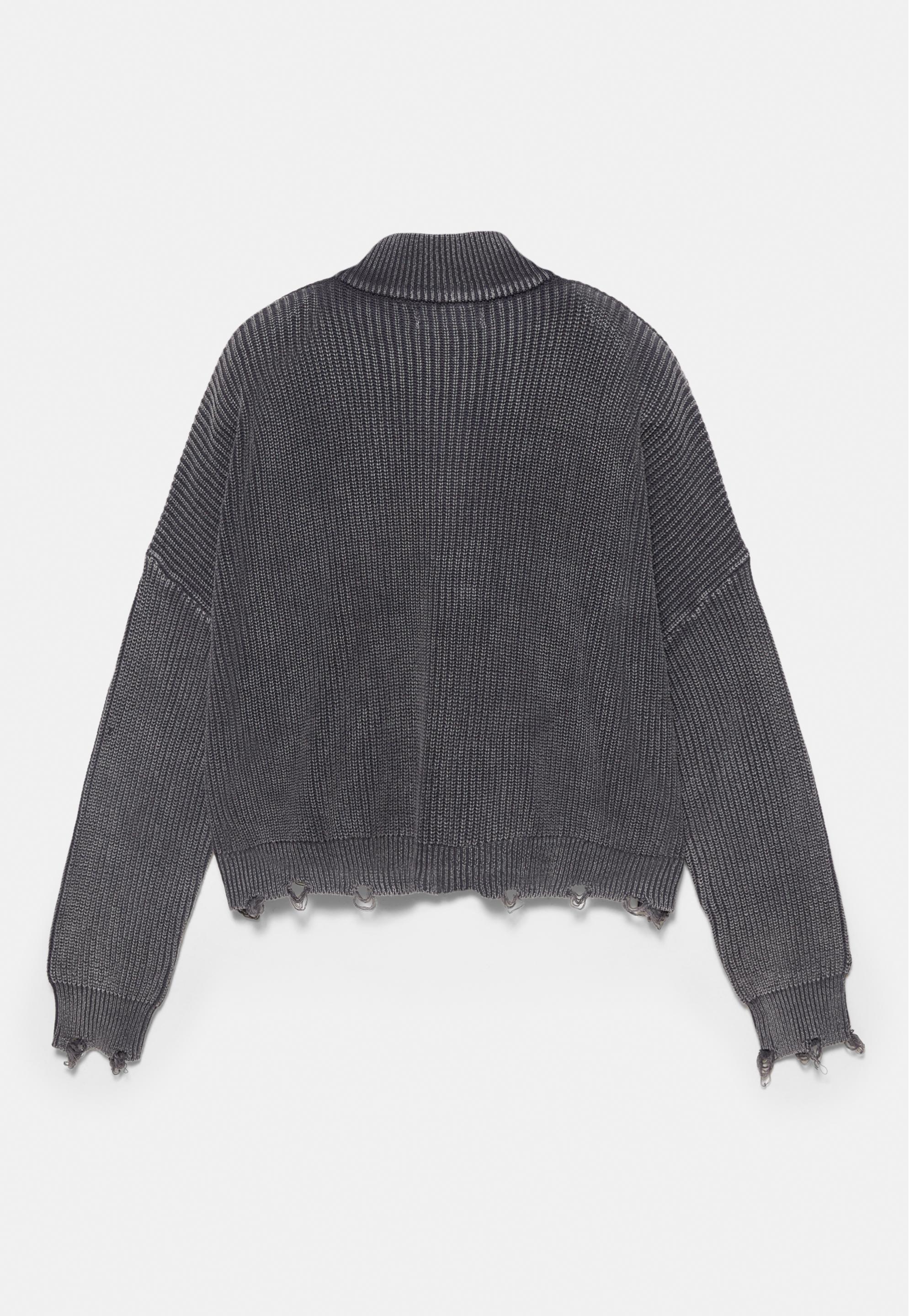 Yırtık detaylı fermuarlı hırka - Görsel 3