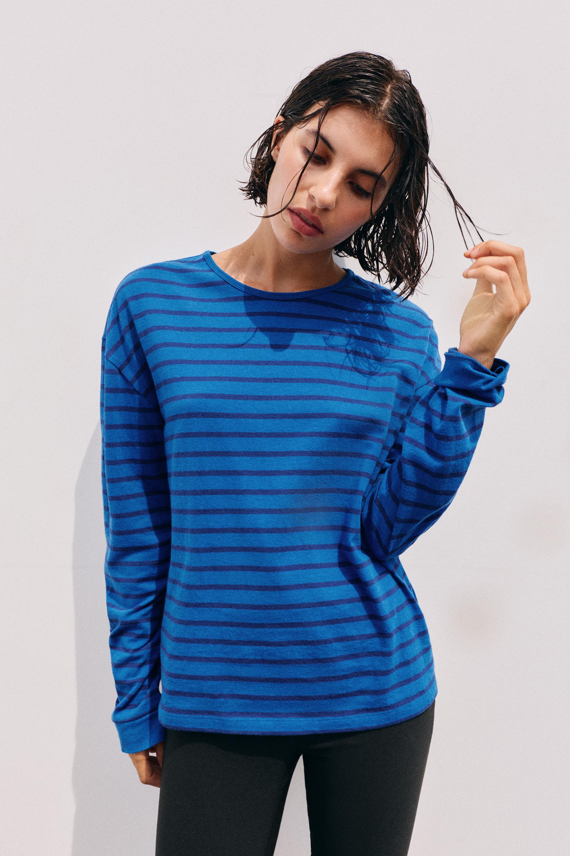 Oversize long sleeve striped T-shirt — Striped