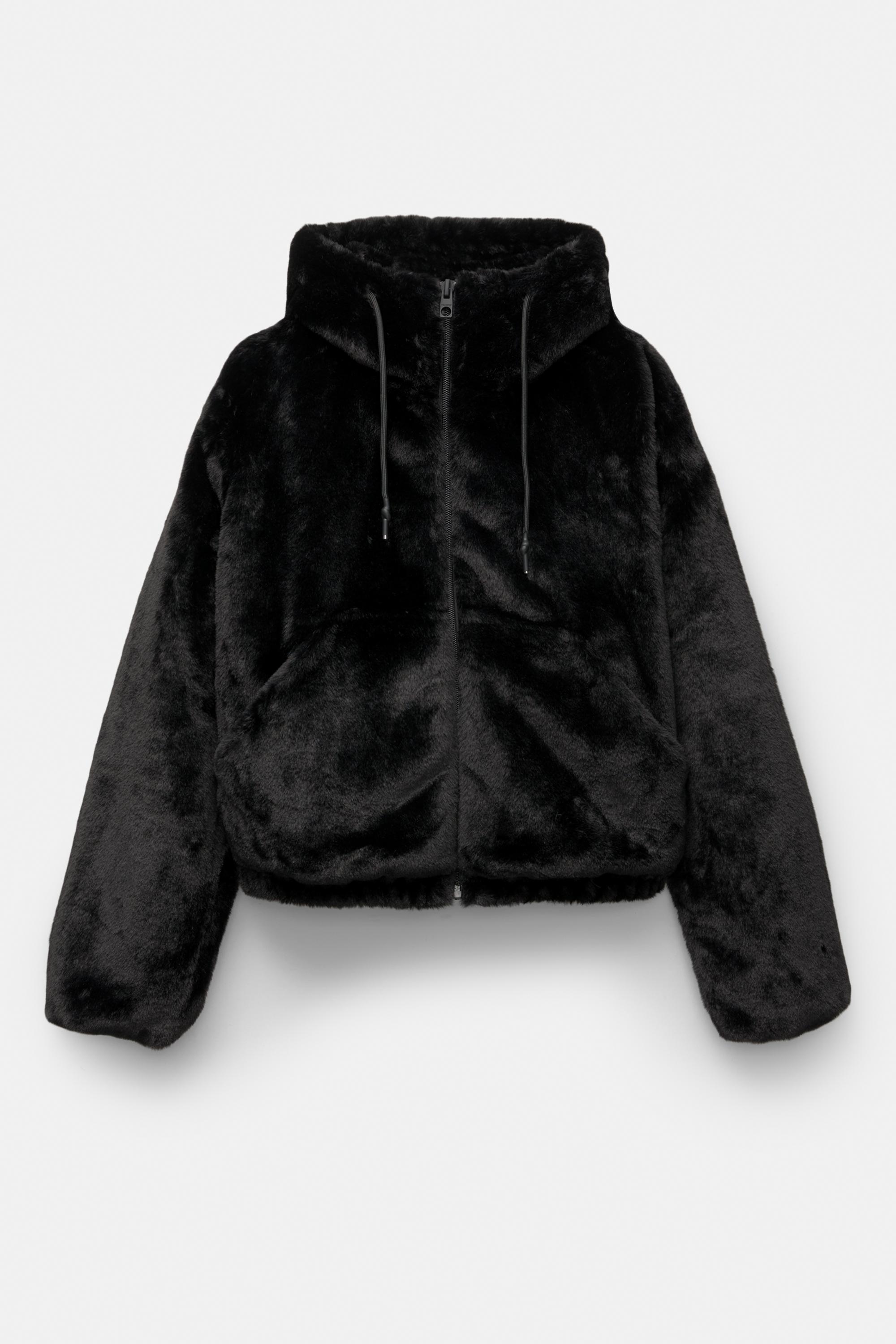 Faux fur hooded jacket — Black