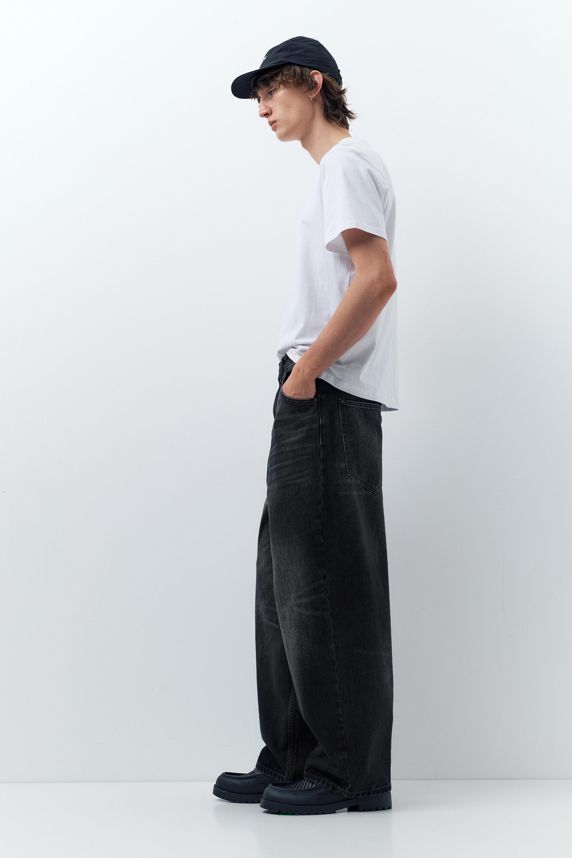 Embroidered super baggy jeans — Faded black