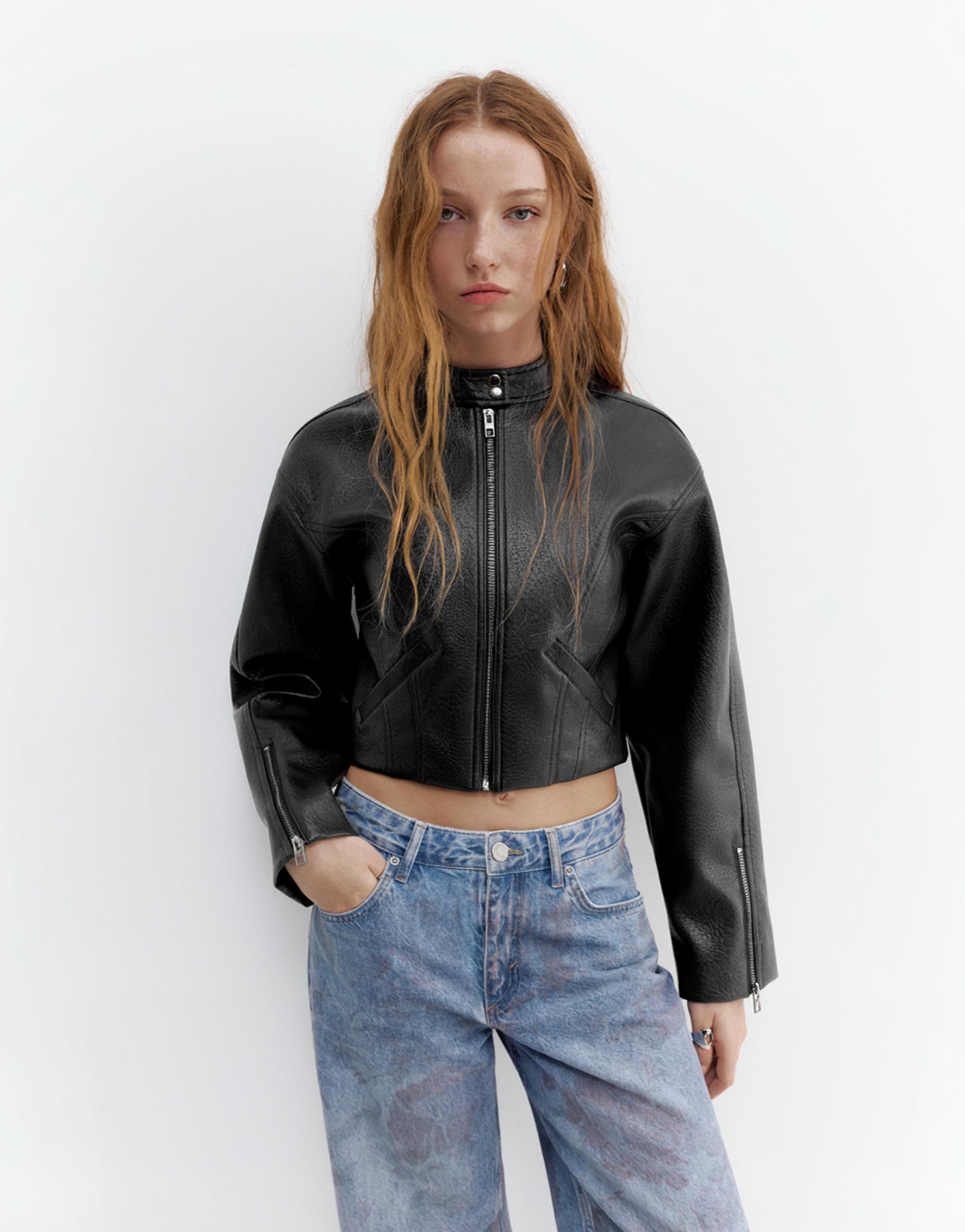 Suni deri biker ceket - Görsel 14
