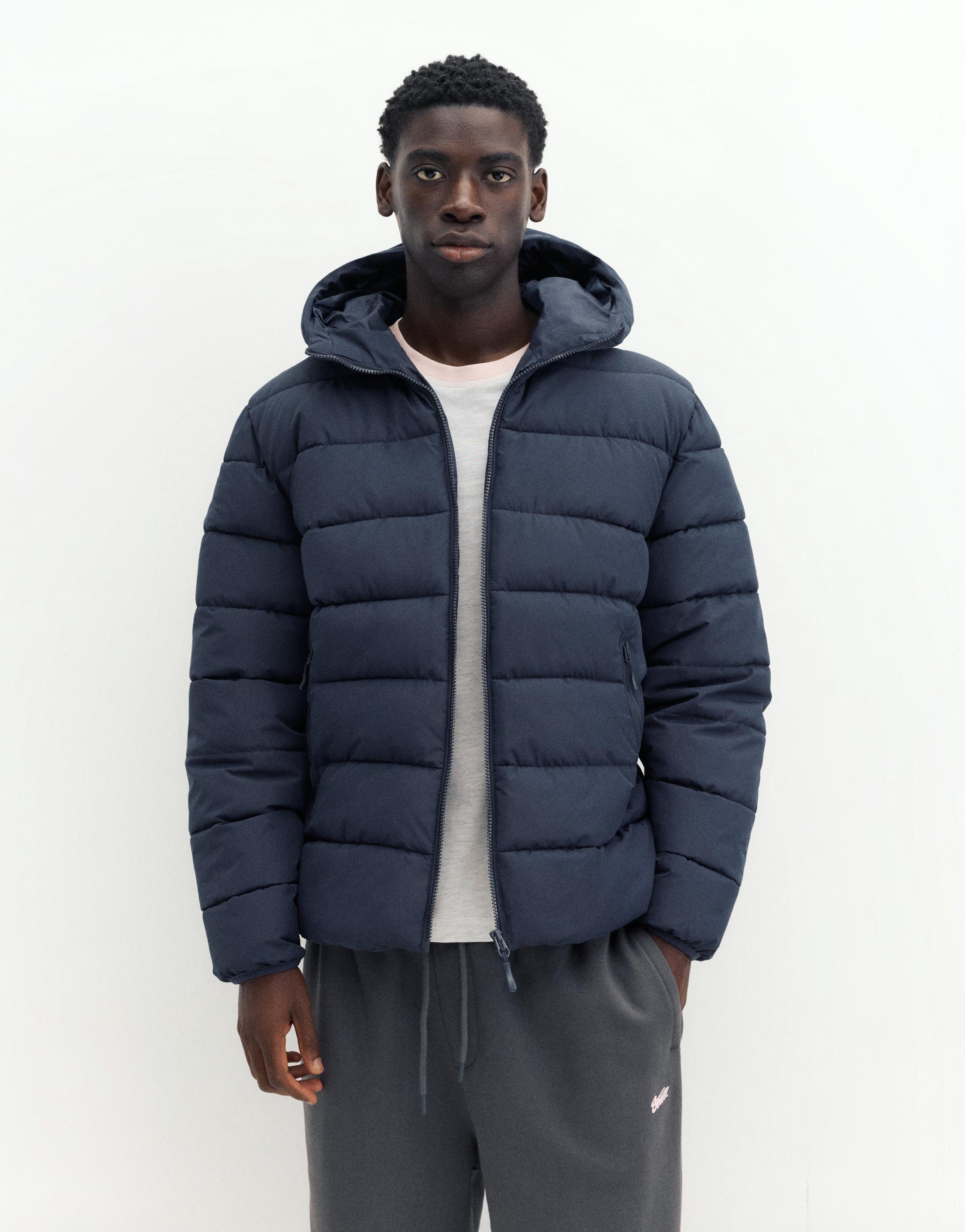 Puffer jacket with hood — Dark blue