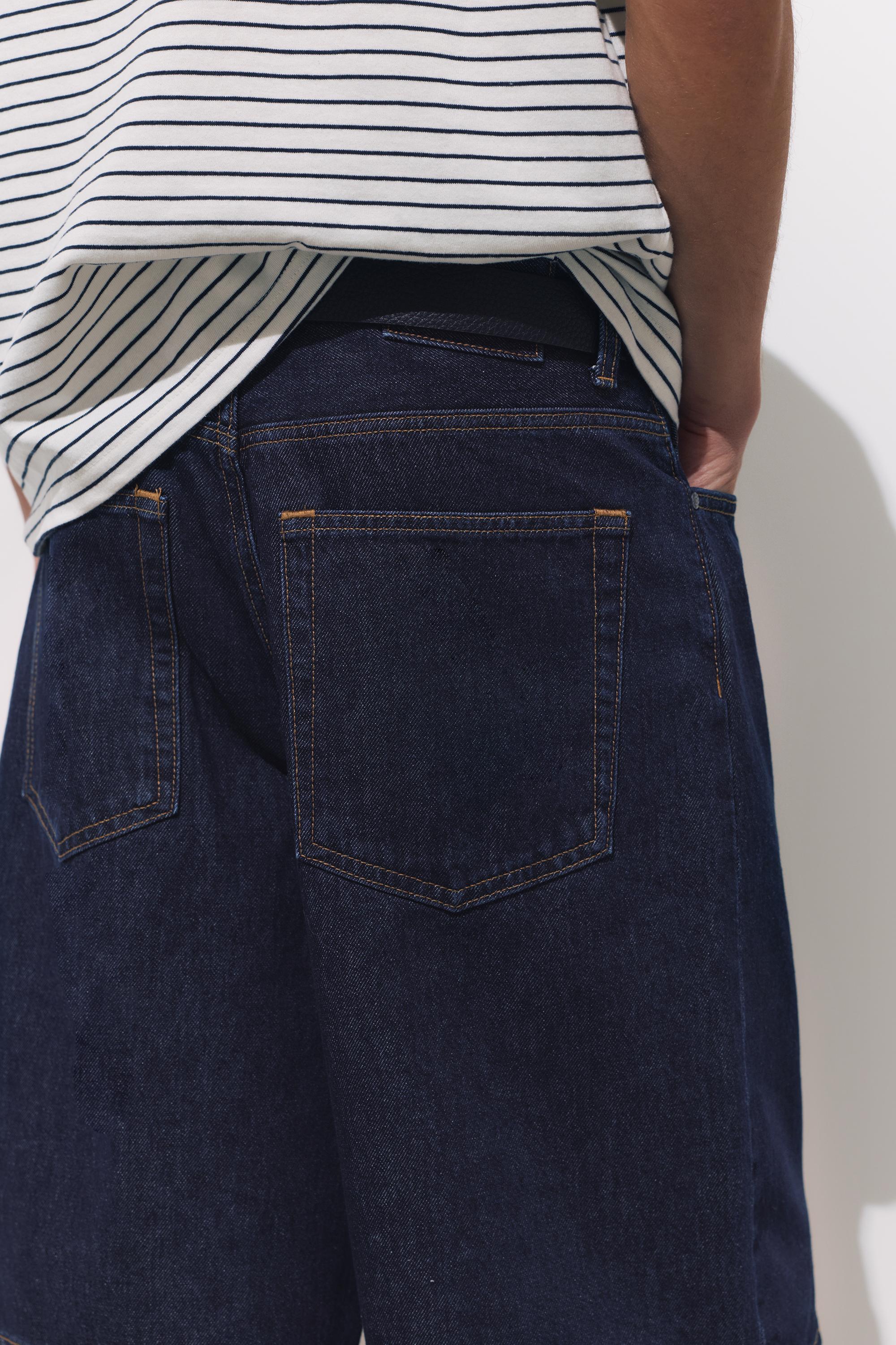 Pens detaylı geniş paça denim bermuda - Görsel 12