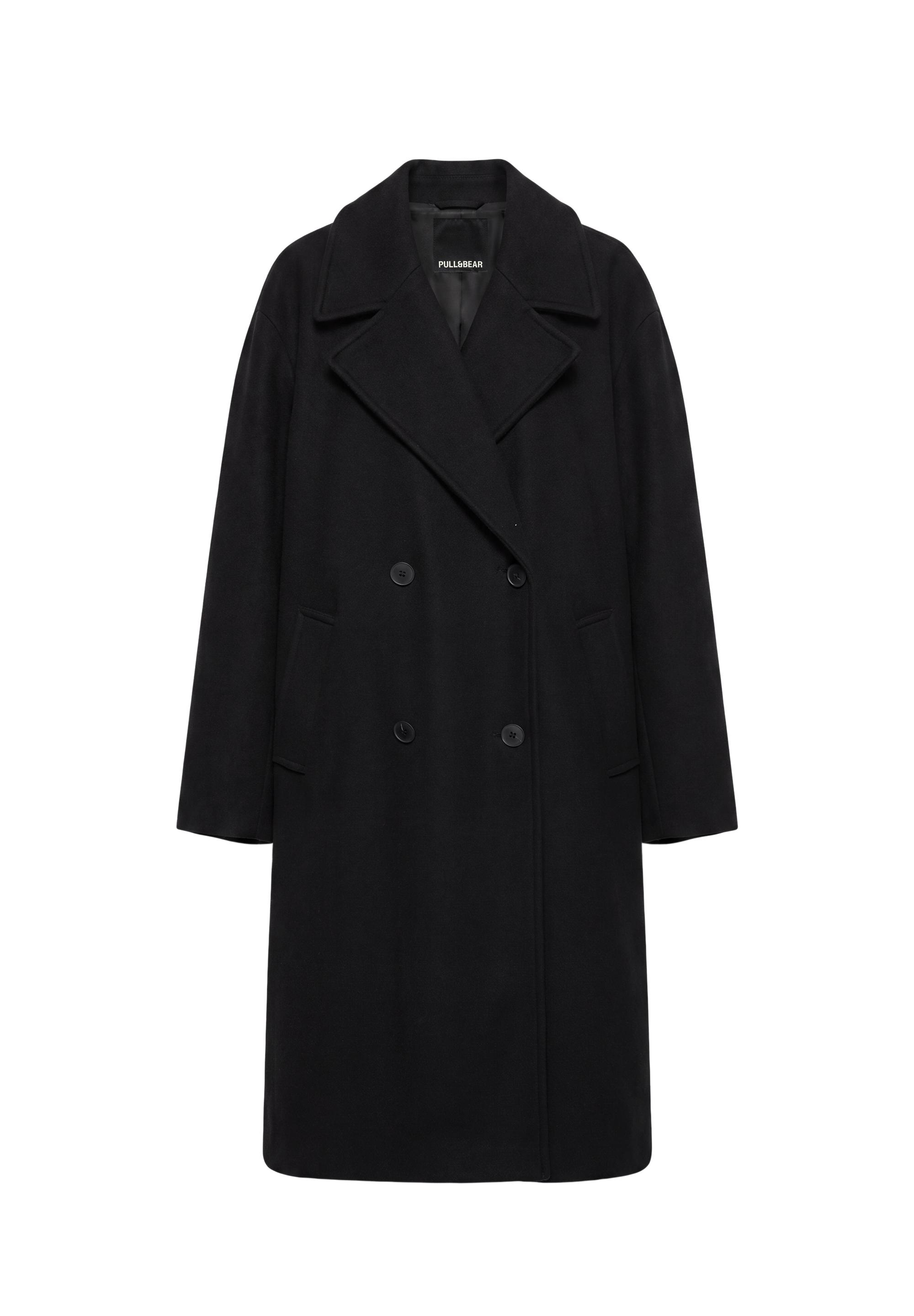 Double-breasted felt texture coat — Black