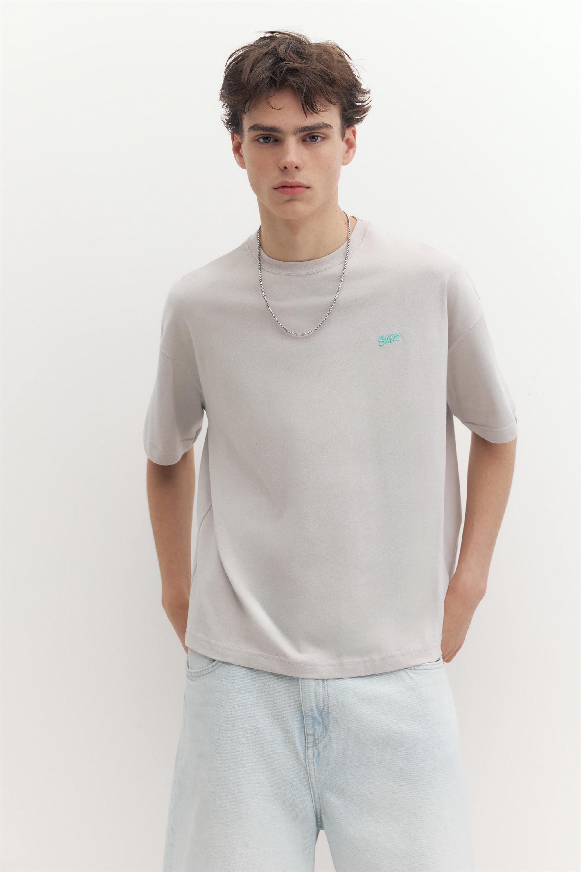 Boxy STWD logo T-shirt — Pearl grey